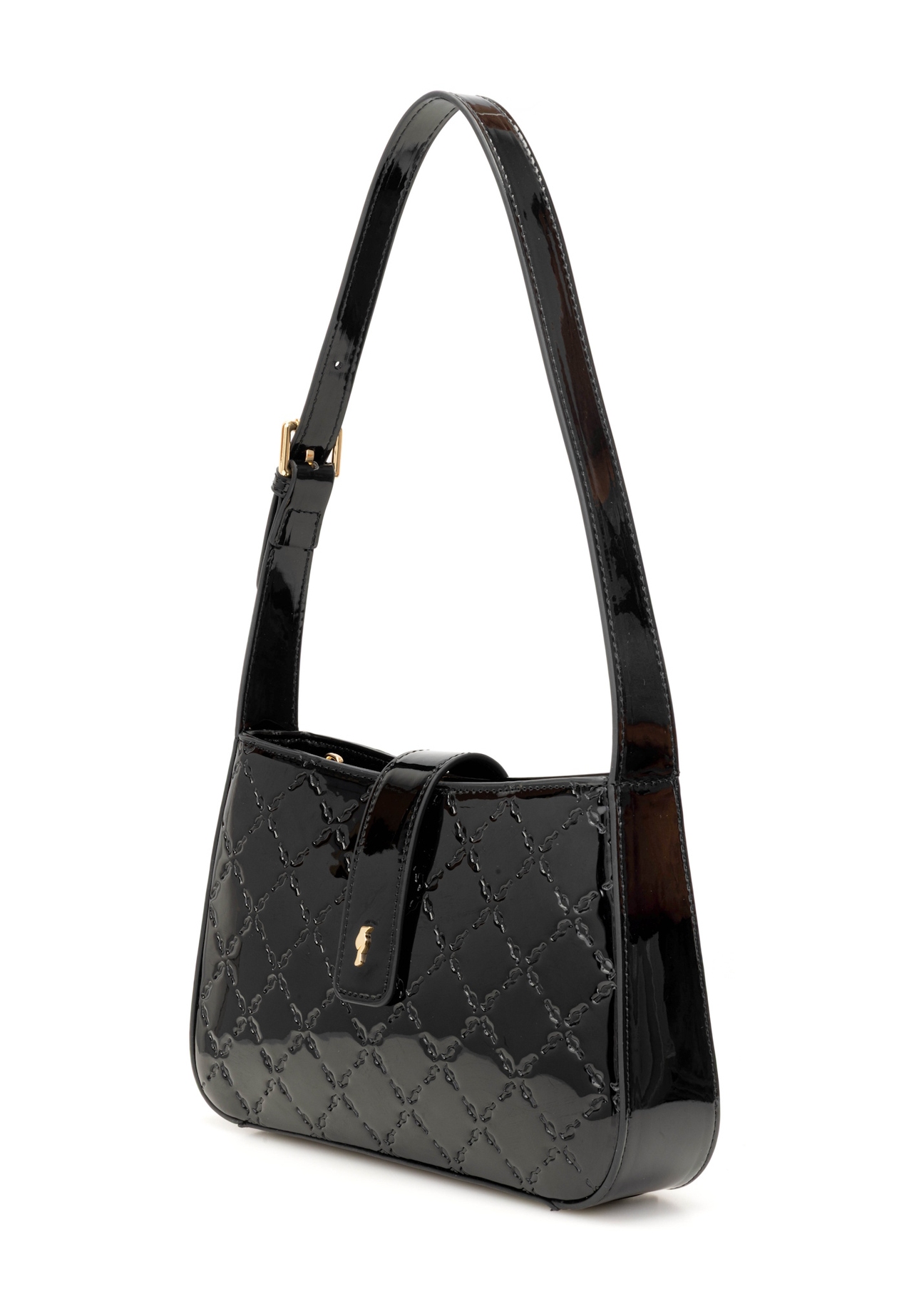 Glossy messenger bag TOREC-1109-97(Z25), diagonal product view on white background.