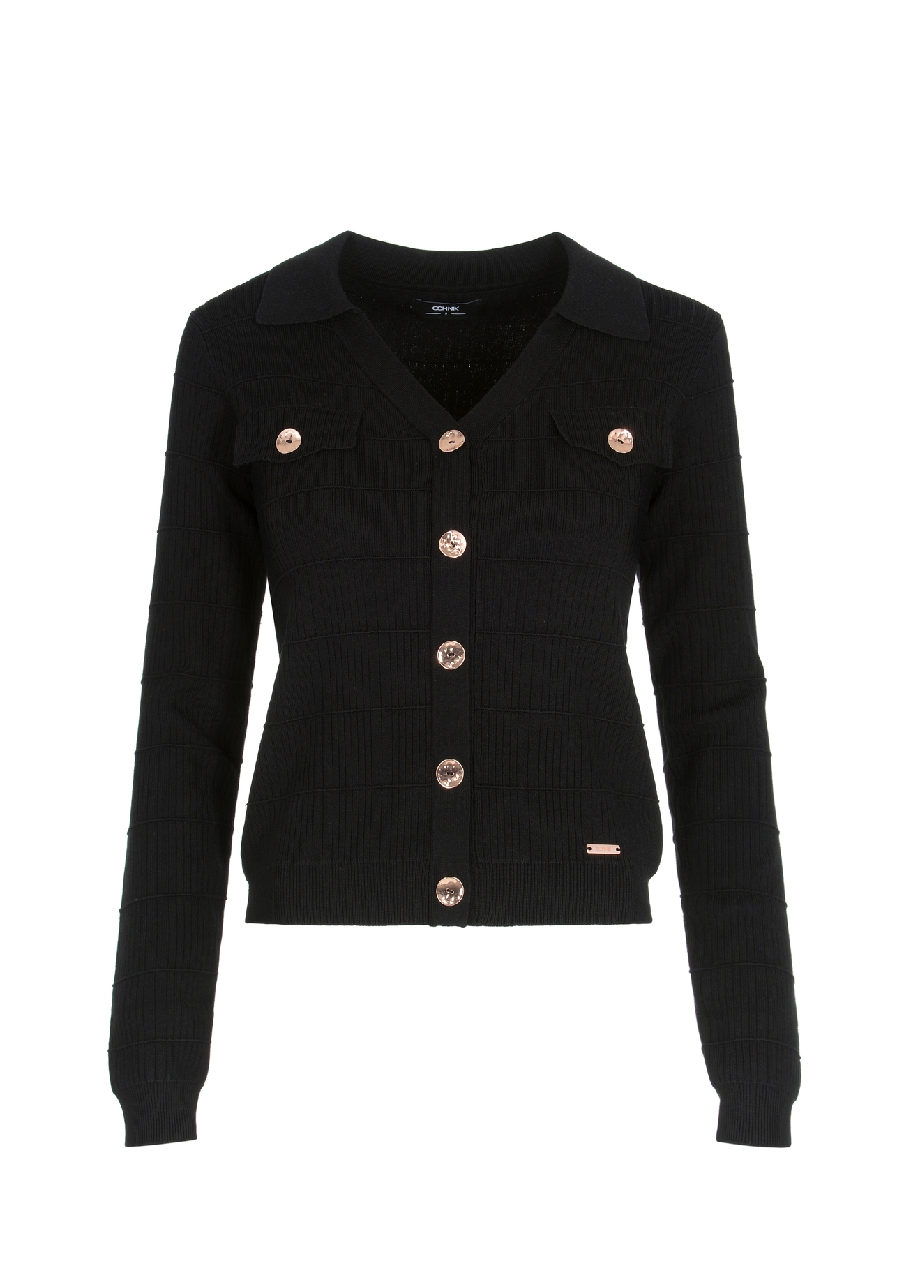 Black women's V neck blouse BLUDT-0153-99(Z22)-04