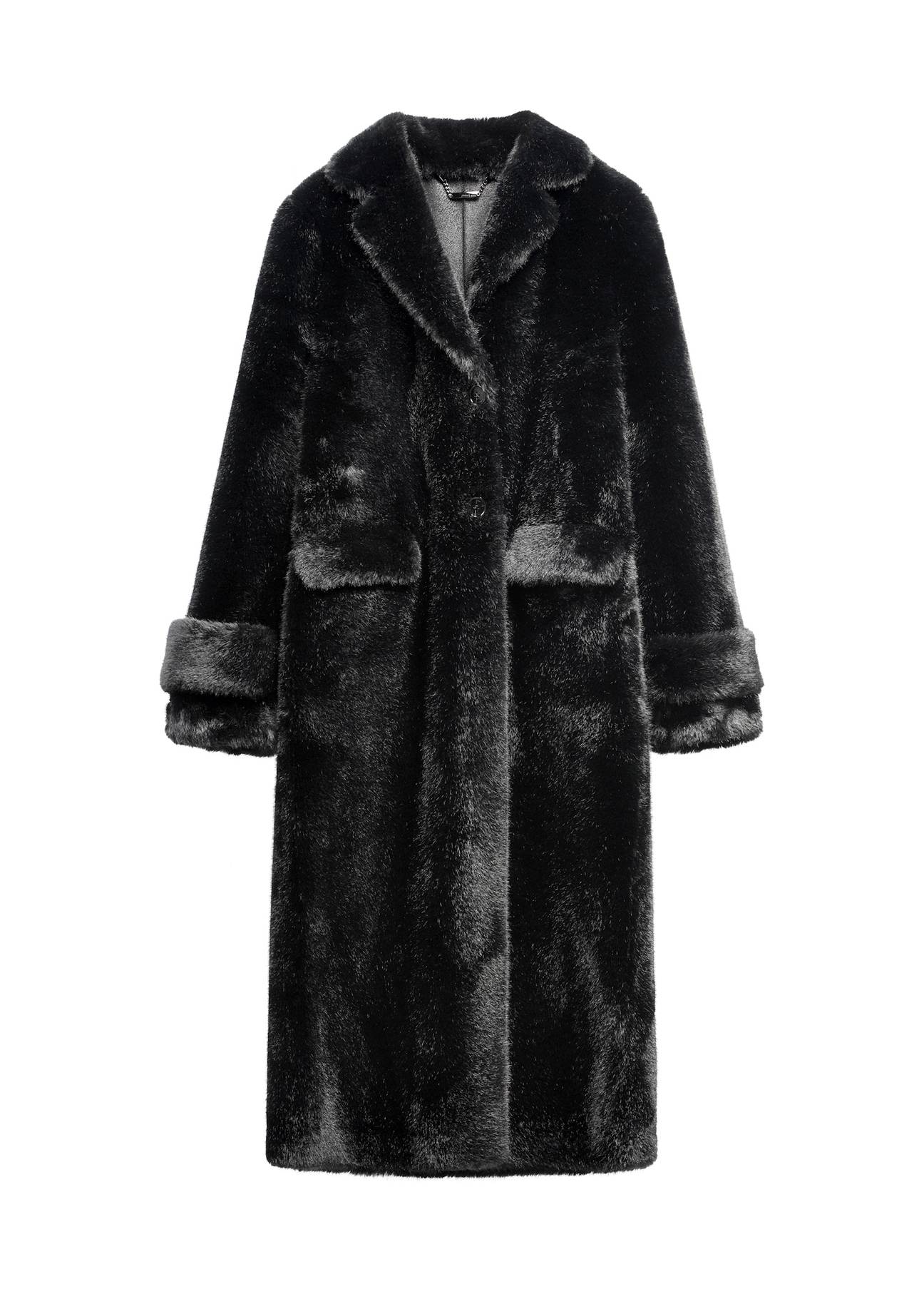 Black long women's fur coat FUTDP-0080-99(Z26), front product view on white background.