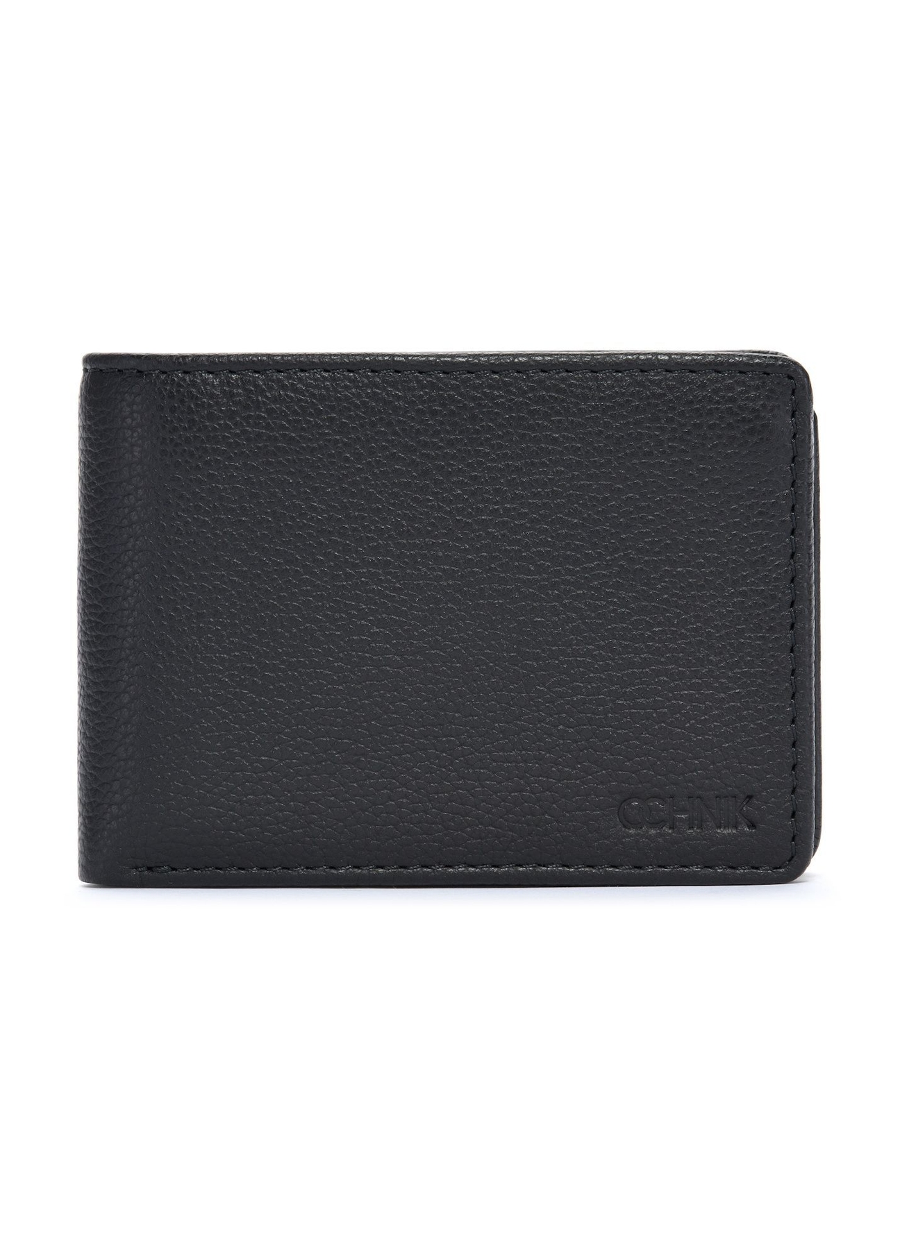 Black small leather men's wallet PORMS-0634A-99(Z25), front product view on white background.