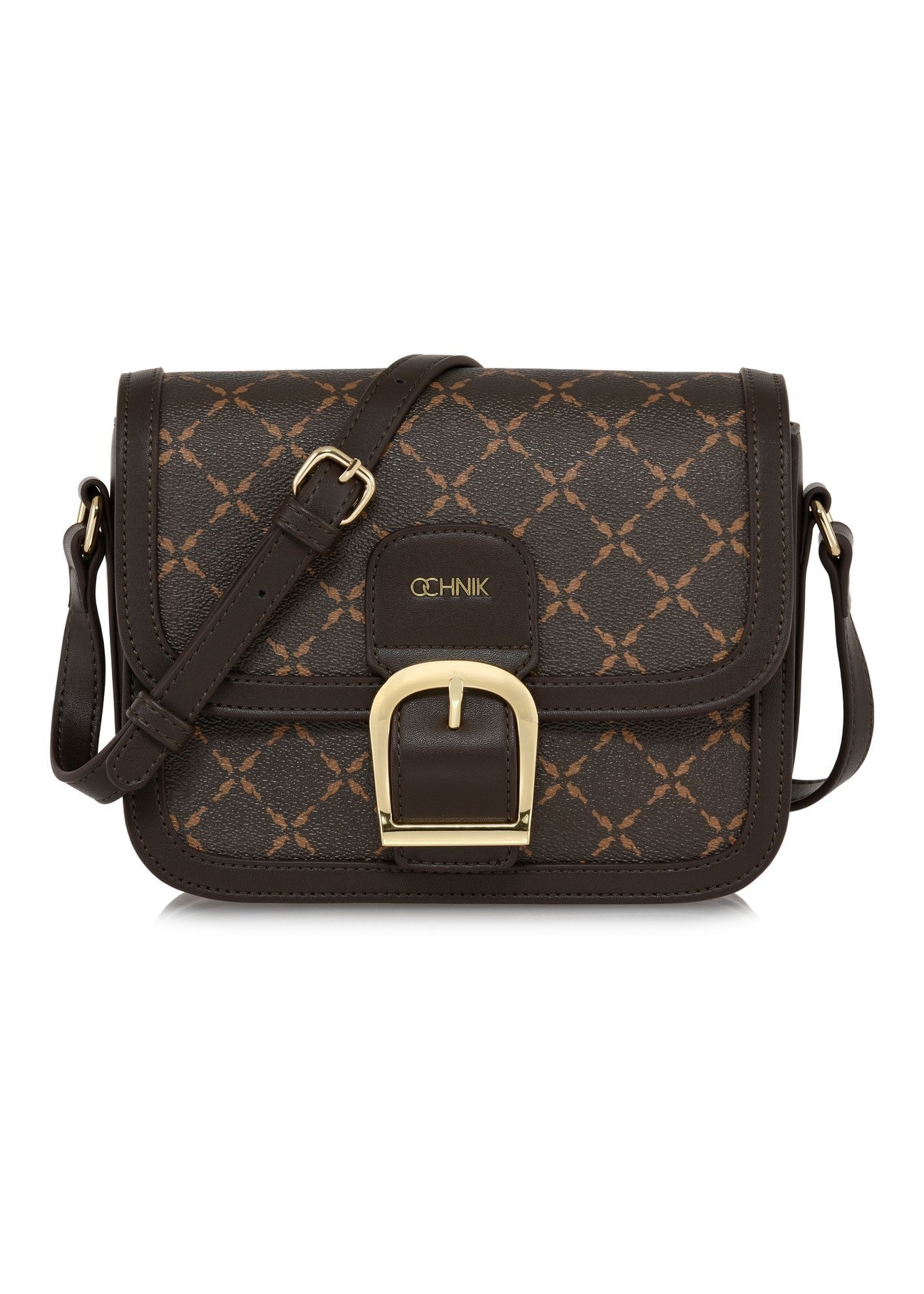 Brown messenger bag with monogram TOREC-0982A-89(Z25) - front view of the product on a white background.