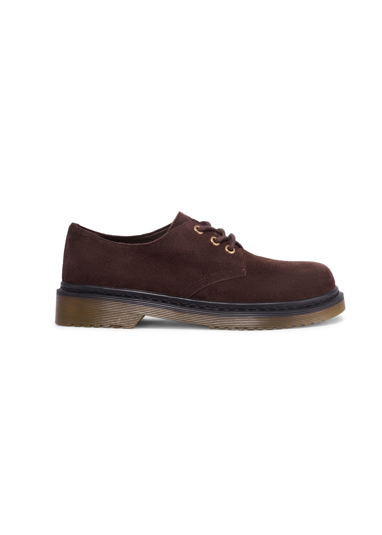Dark brown suede women's shoes BUTYD-1353-1I(Z26), side view of the product on a white background.
