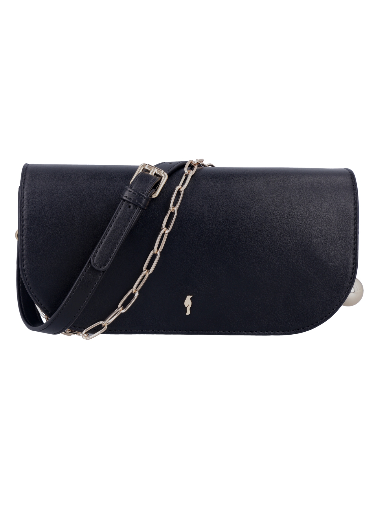 Small black elegant women's handbag with chain TOREC-1388-99(Z26), front product view on white background.