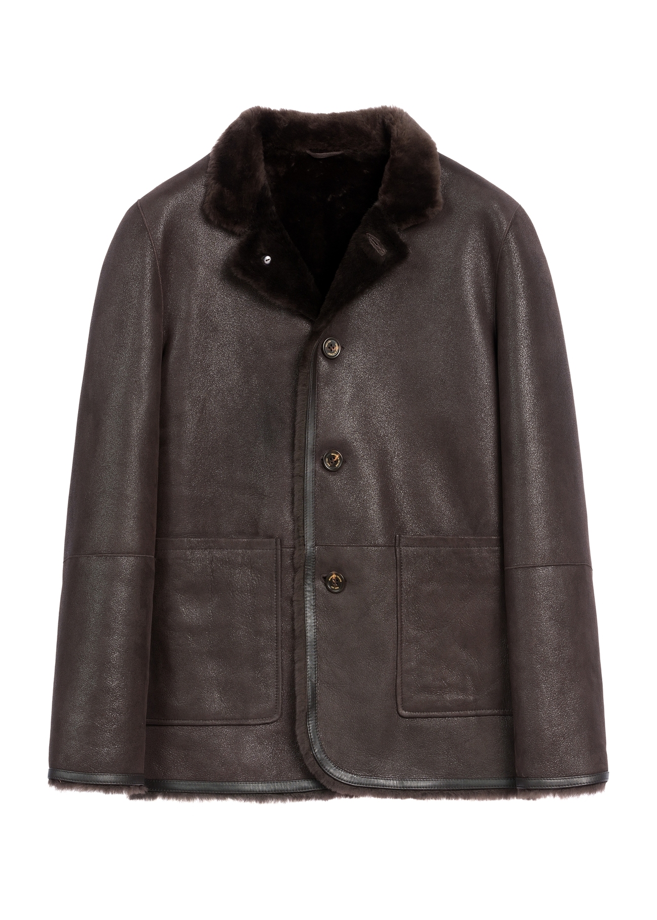 Men's brown leather sheepskin coat KOZMS-0025-3190(Z25), product view from the front on a white background.
