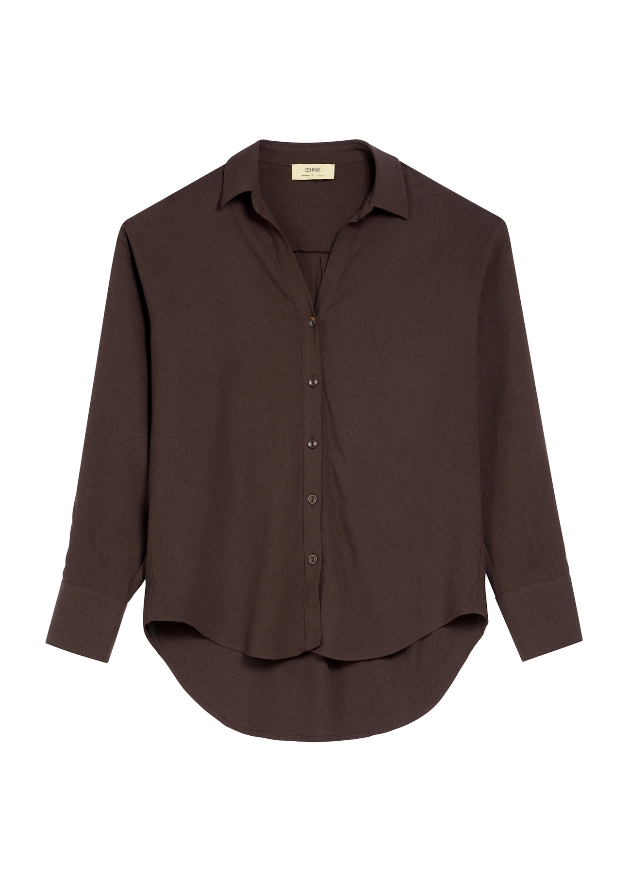 Brown women's long sleeve shirt KOSDT-0178-12(W25), front product view on white background.