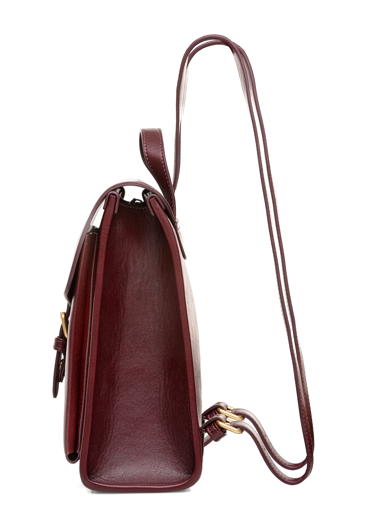 Burgundy medium elegant women's backpack TOREC-0985A-49(Z25), product view sideways on white background.