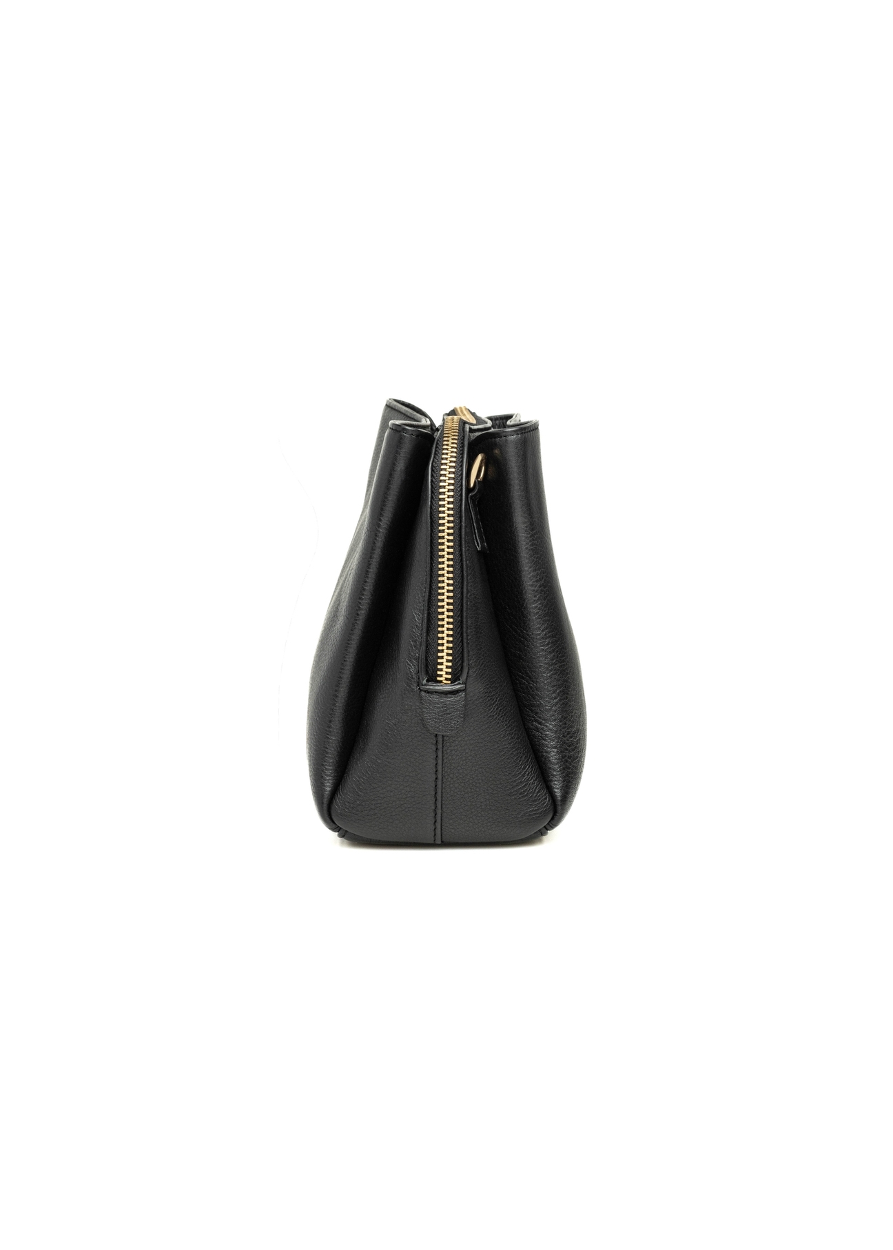 Black leather women's shoulder bag TORES-1244-99(W26), product view from the side on a white background.