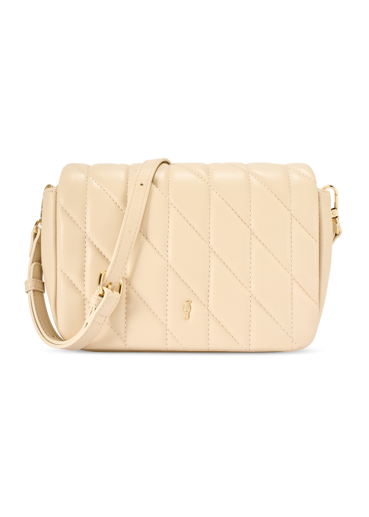 Cream women's handbag with stitching TOREC-1151-0B(W26) - front product view, on a white background.