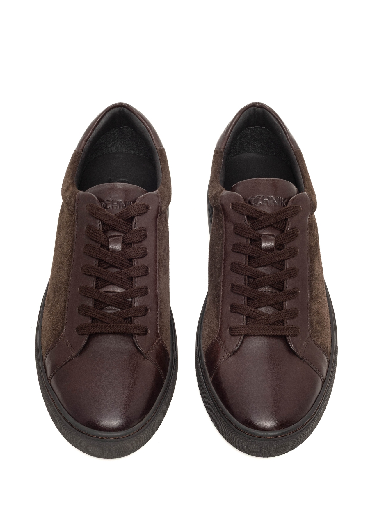 Men's dark brown leather sneakers BUTYM-0544-1I(Z26), front product view on white background.