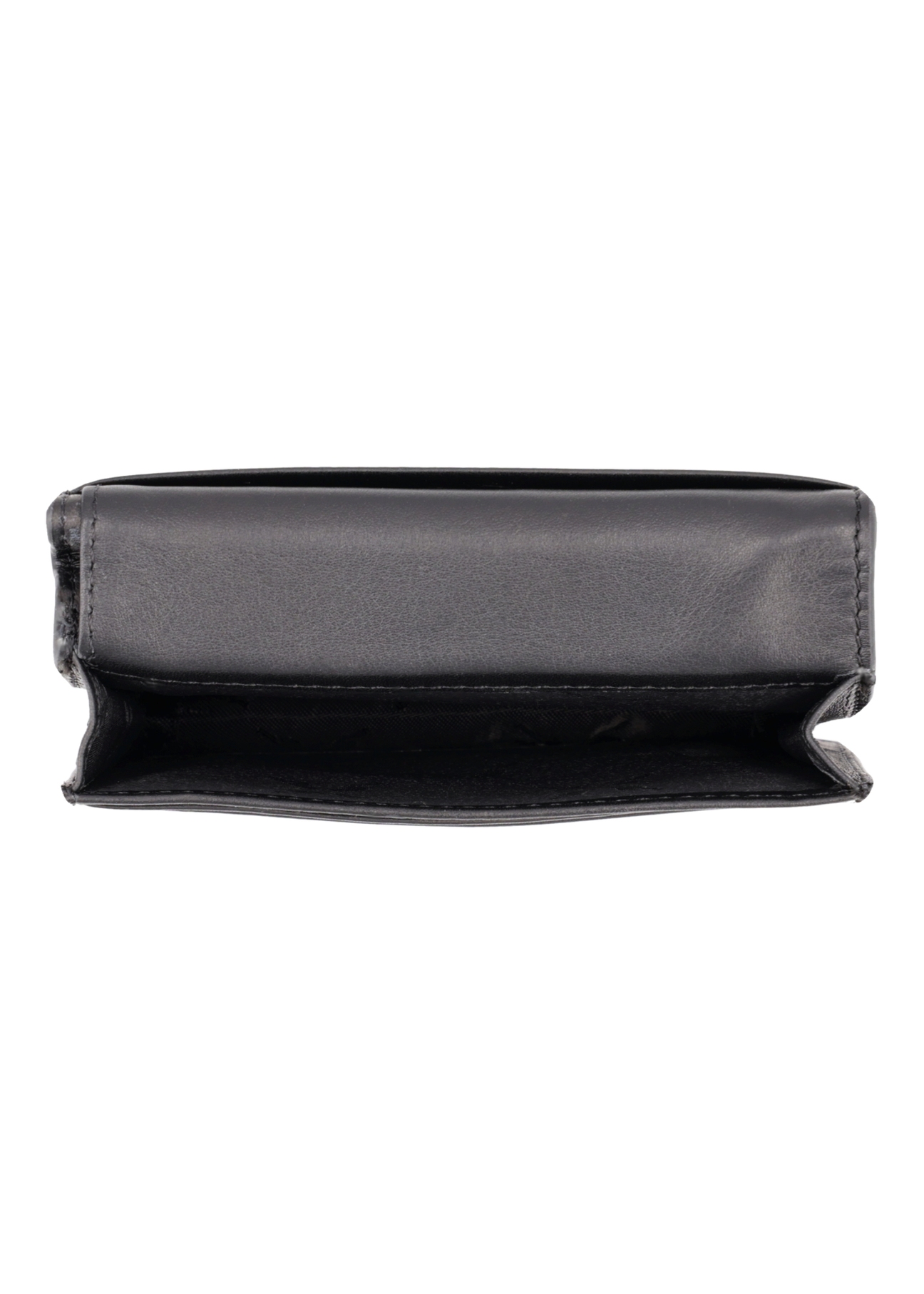Black leather women's wallet PORES-1010-99(Z26) - product view from above, on a white background.