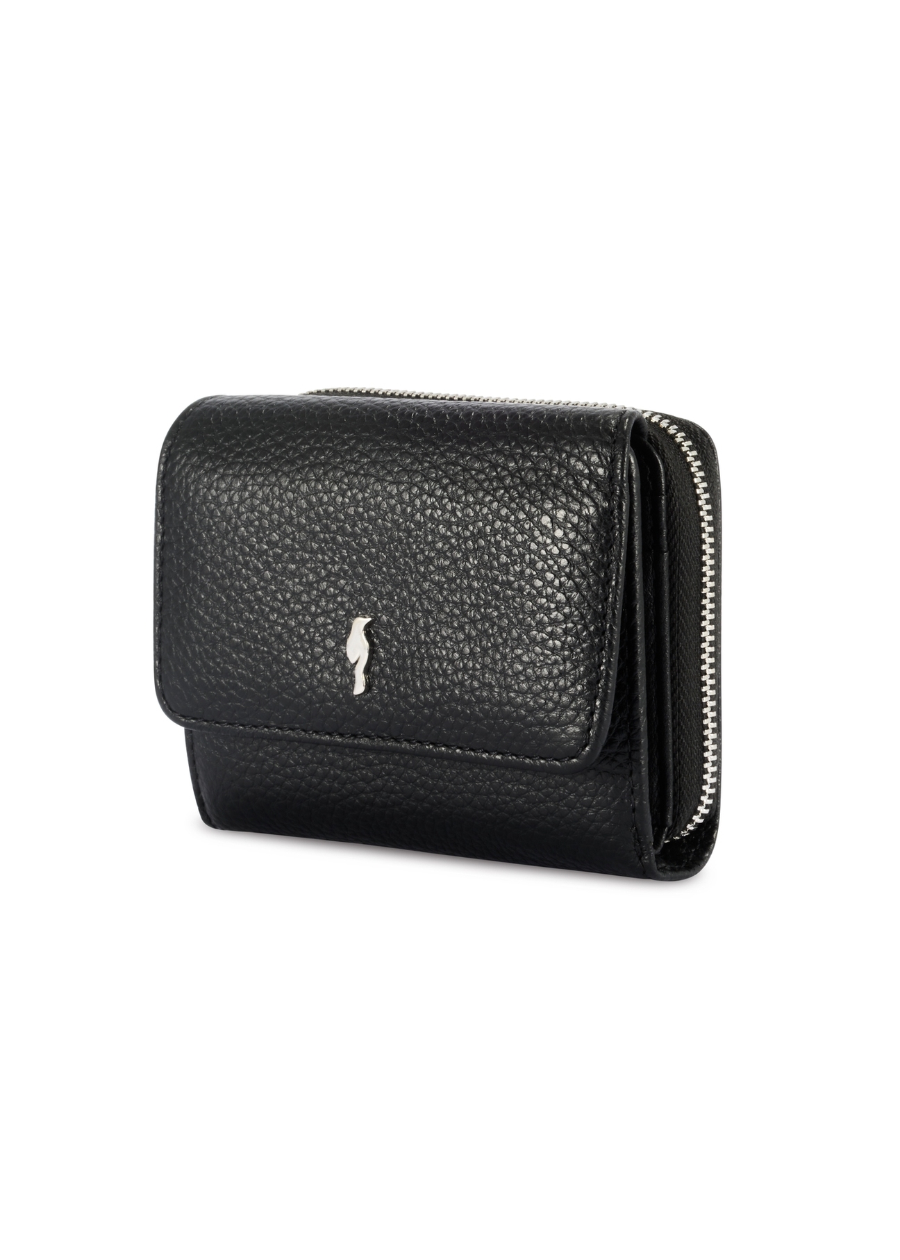 Black leather women's wallet PORES-0802 R-98(Z 25), diagonal product view on a white background.