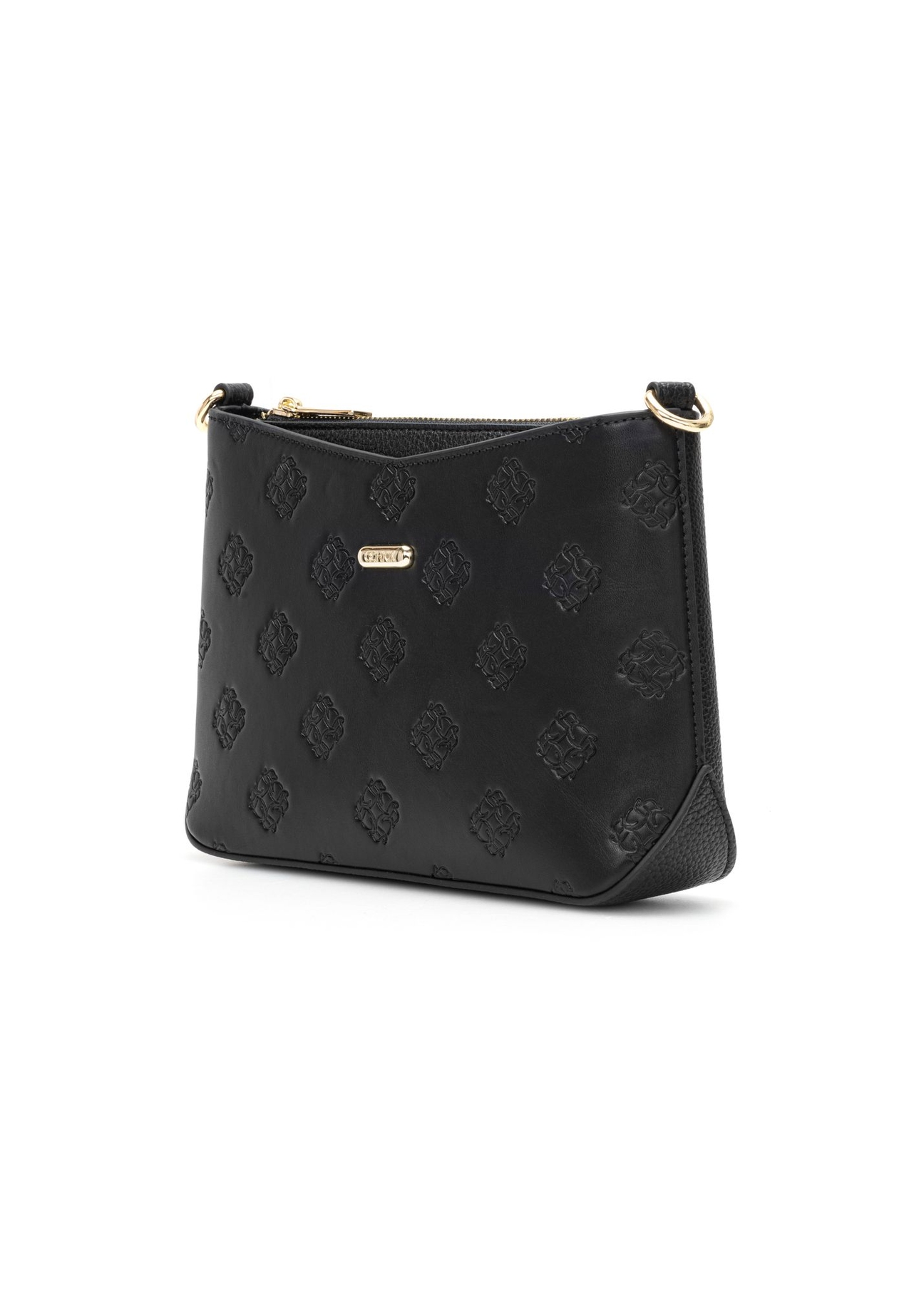 Black women's handbag with monogram TOREC-1159-9P(W26) - diagonal view of the product on a white background.