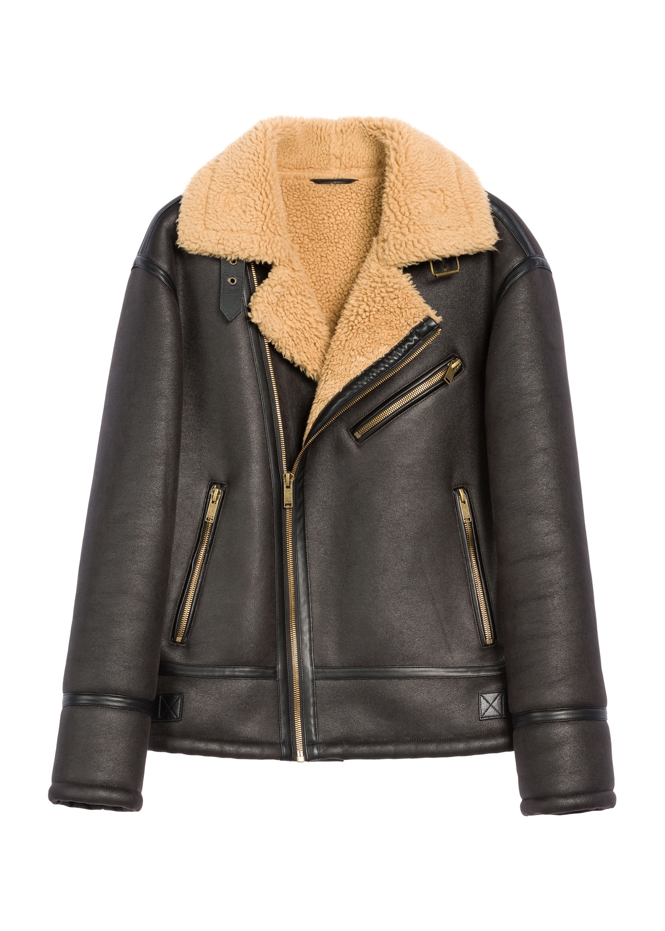 Dark brown men's sheepskin coat KOZMP-0002-90(Z25), front product view on white background.