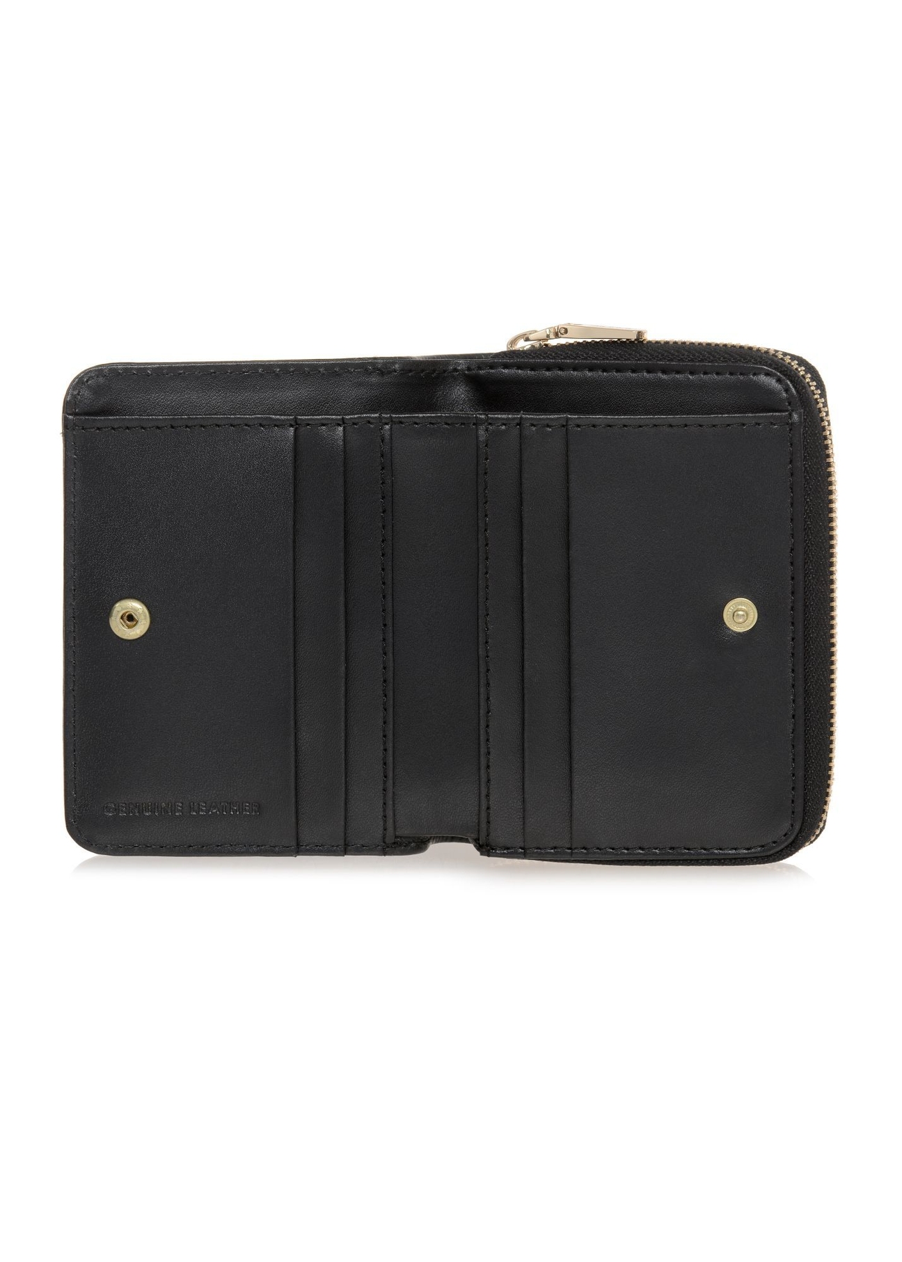 Small black leather women's wallet PORES-0833R-99(Z25) - open product view from above on white background.