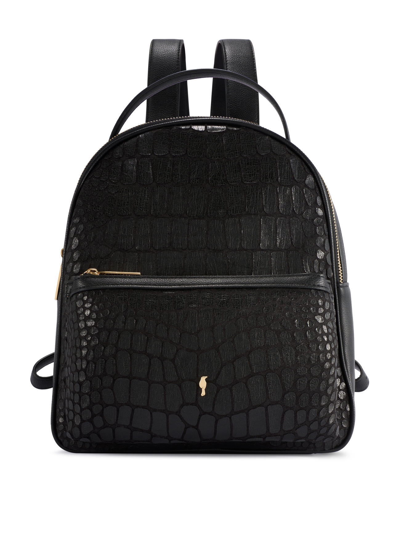 Black medium croco women's backpack TOREC-0920-9G(W26), product view from the front on a white background.