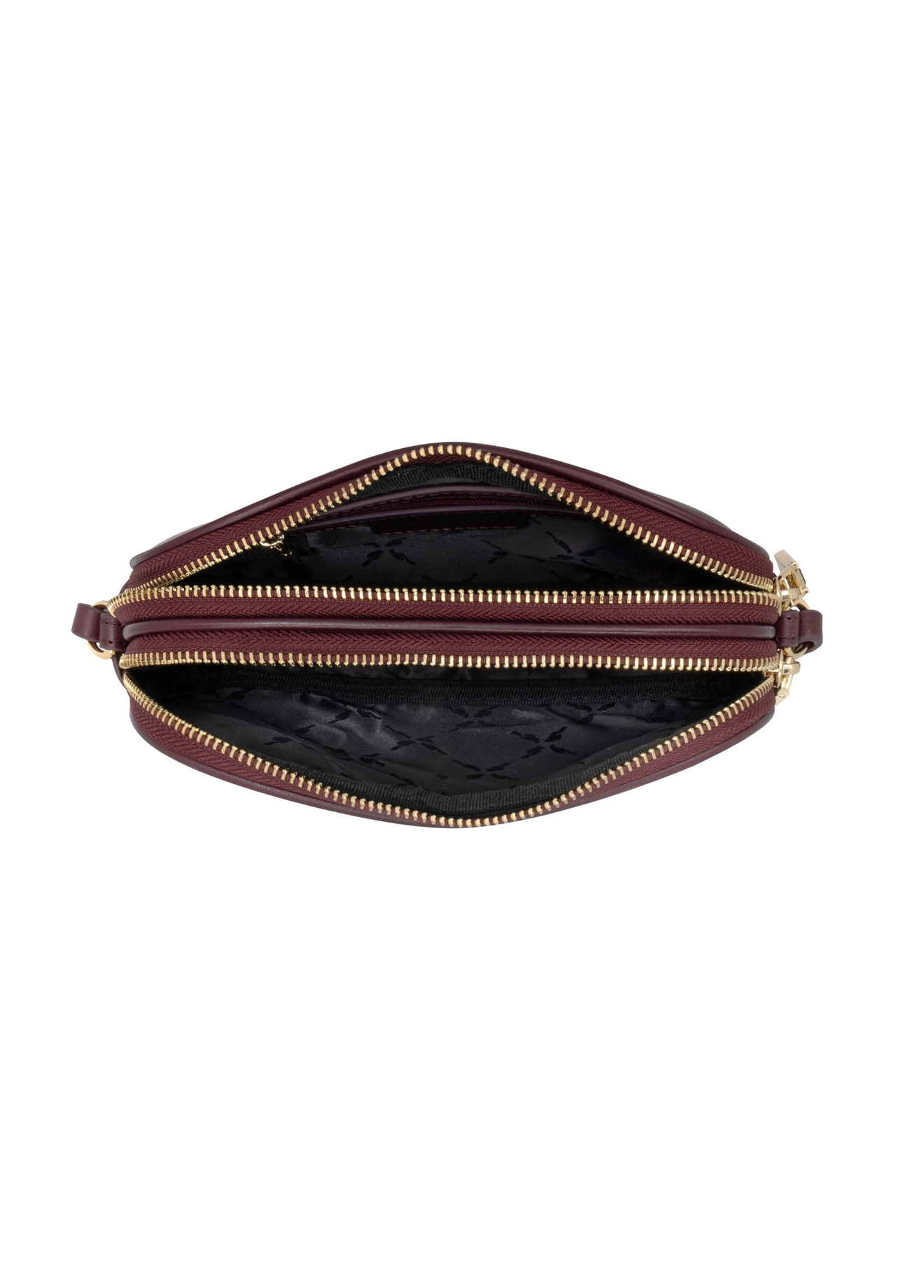 Small women's leather handbag in burgundy color TORES-1152-4D(Z26), product view from the inside on a white background.