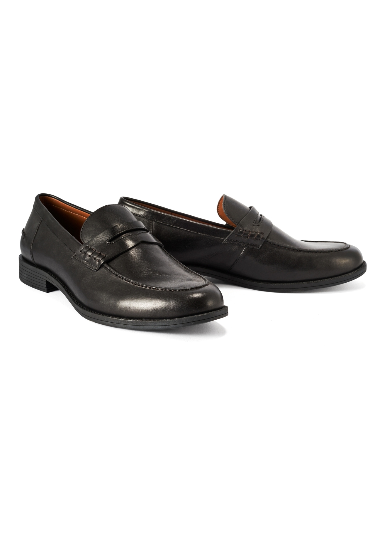Men's leather black moccasins BUTYM-0506-99(Z25), diagonal product view on a white background.