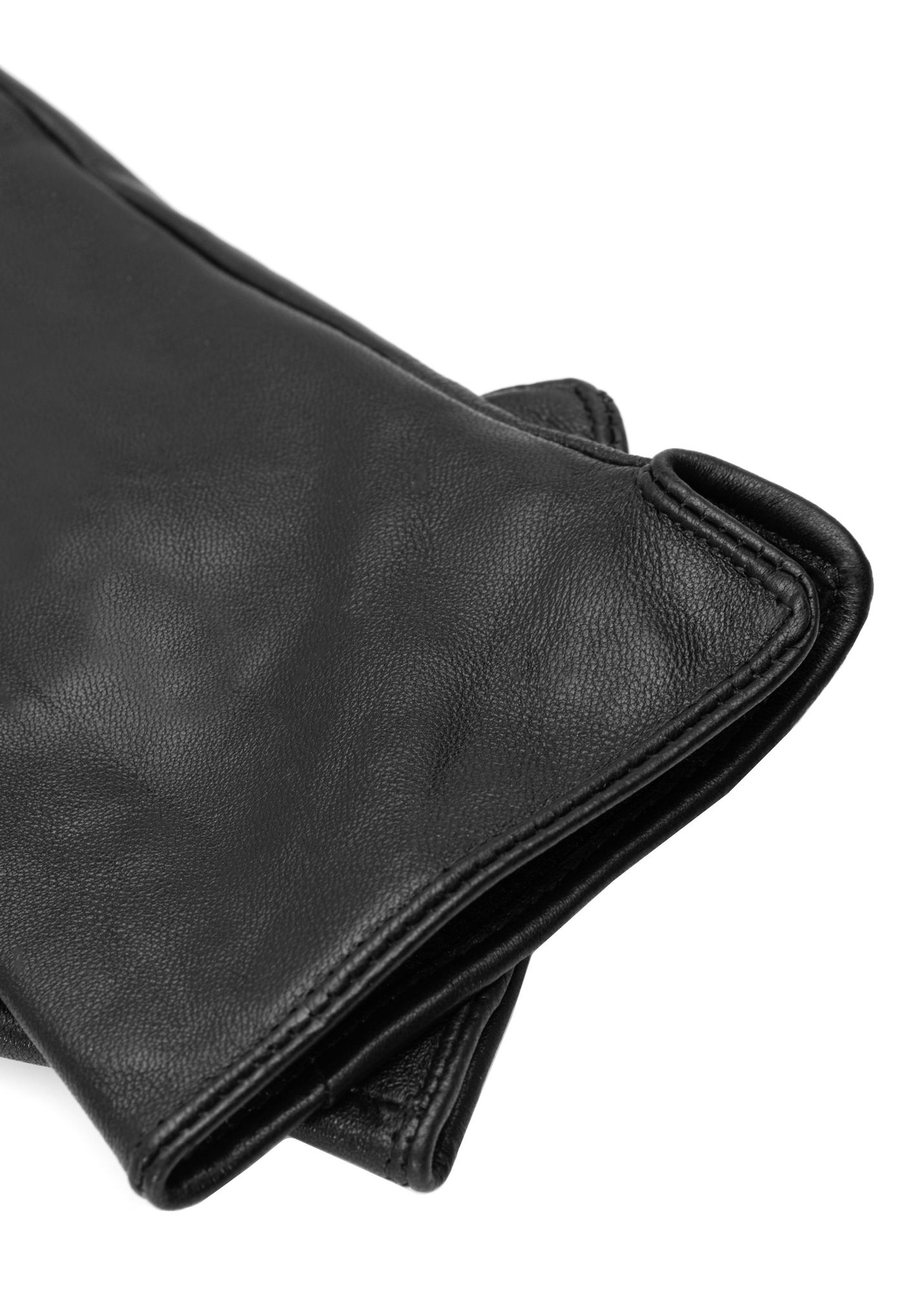Women's brown leather gloves REKDS-0001A-1I(Z26), close-up of product detail, view on white background.