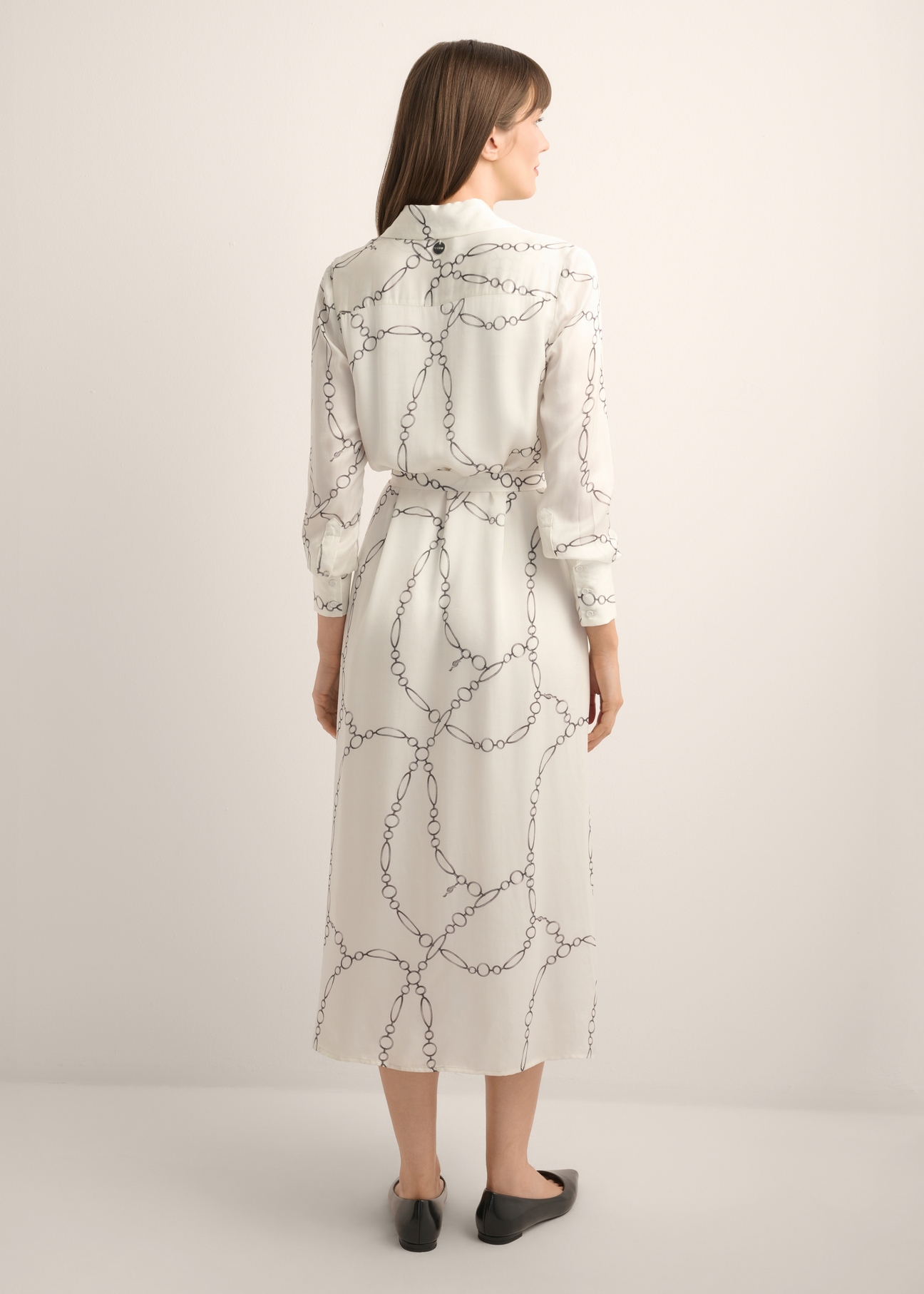 White long viscose dress SUKDT-0285-0P(Z26), product view from the back on the model, the whole silhouette is visible.