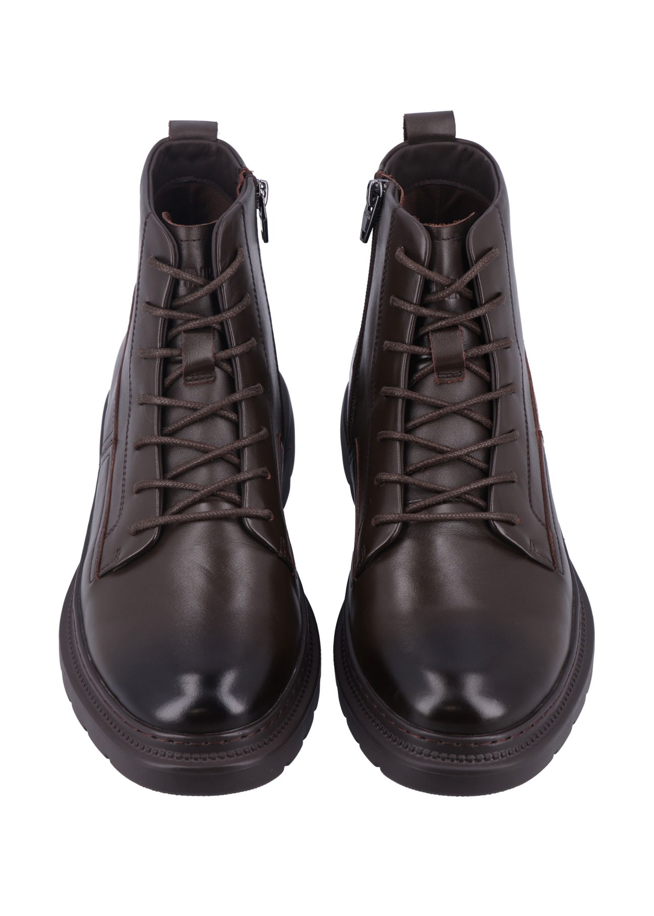 Brown men's lace-up ankle boots BUTYM-0556-1I(Z26), front product view on a light background.