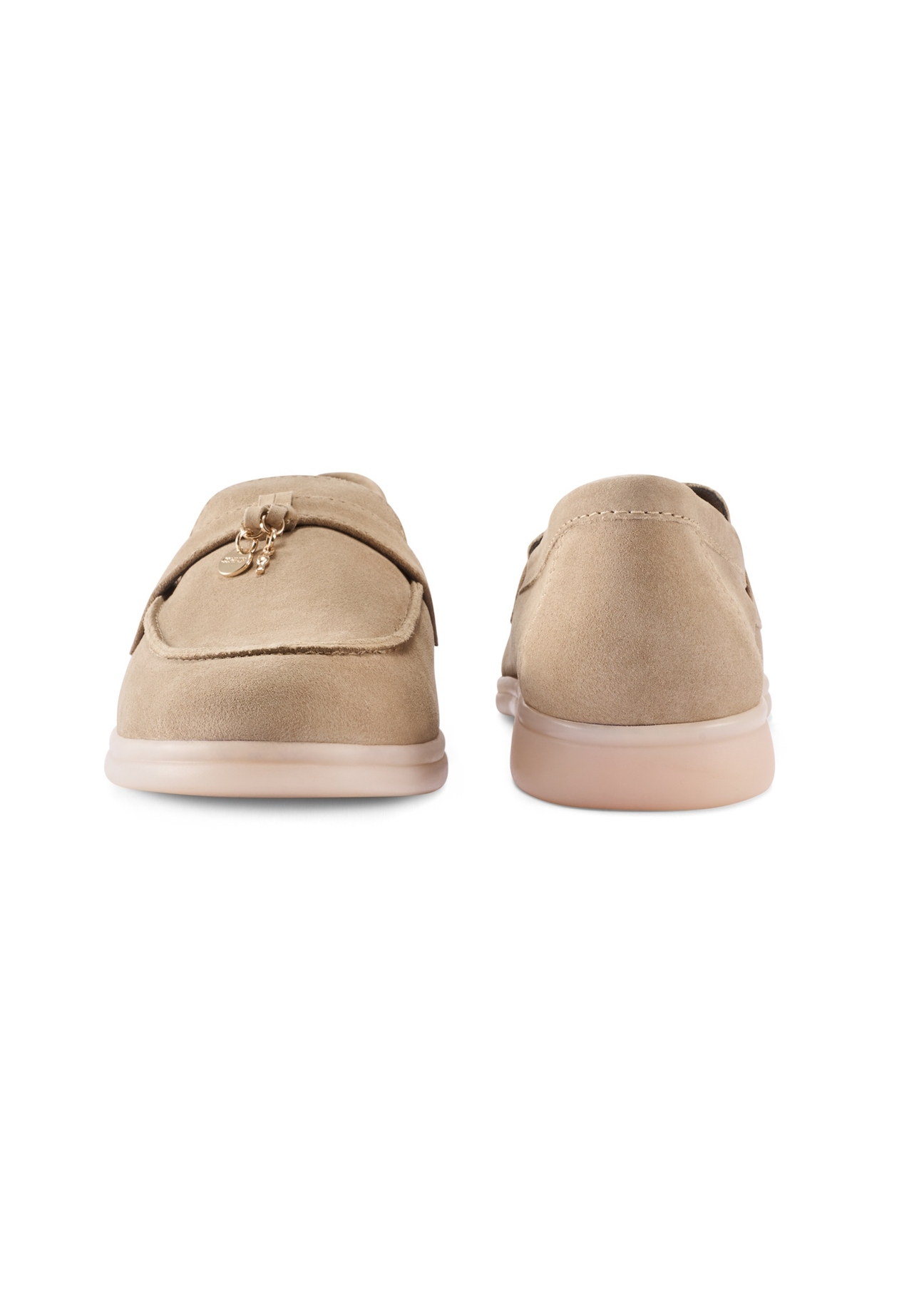 Women's leather moccasins in cool beige color BUTYD-1256-1K(W26), front and back view of the product on a white background.
