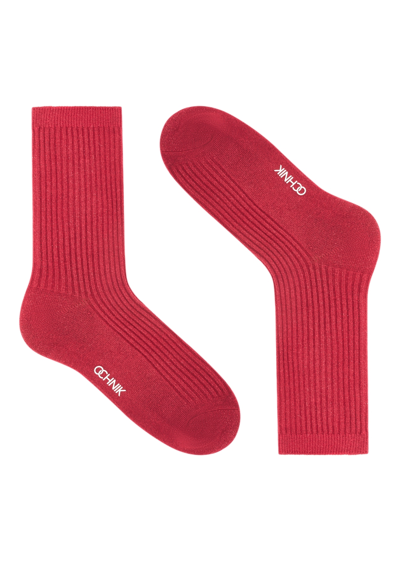Red shiny women's socks SKADT-0074-42(Z25), product view without packaging on white background.
