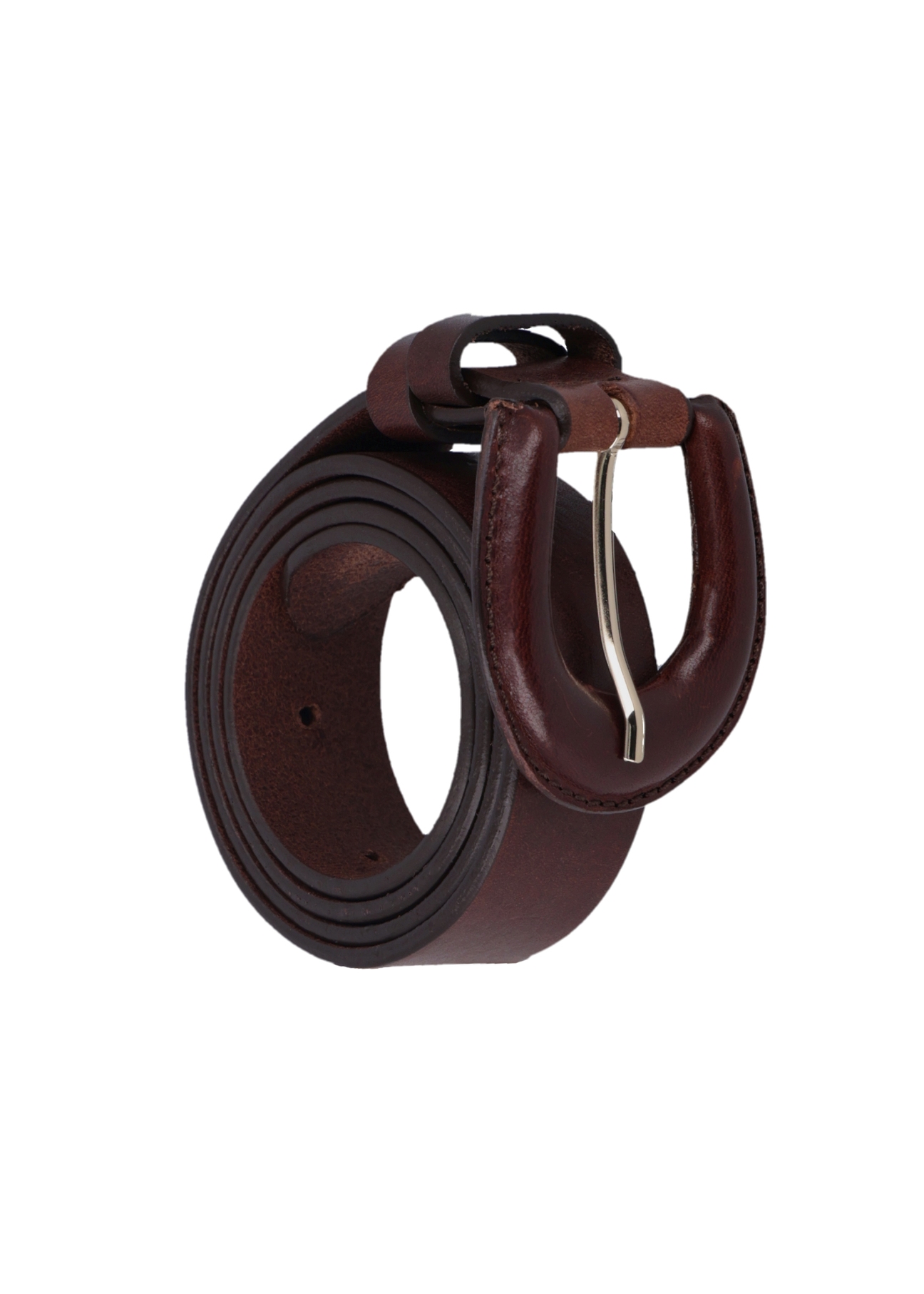 Brown leather women's belt PASDS-0356-1I(Z26), diagonal product view on white background.