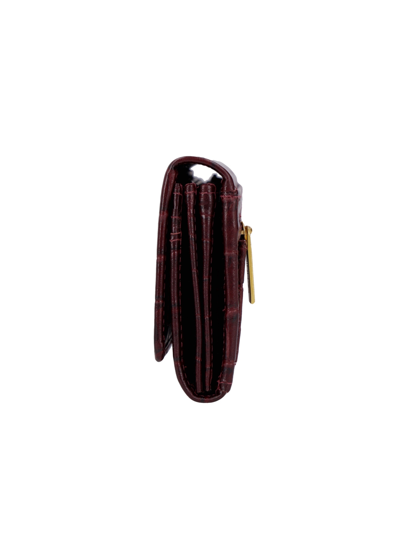 Women's burgundy leather wallet PORES-0889B-4D(Z26), side view of the product on a white background.