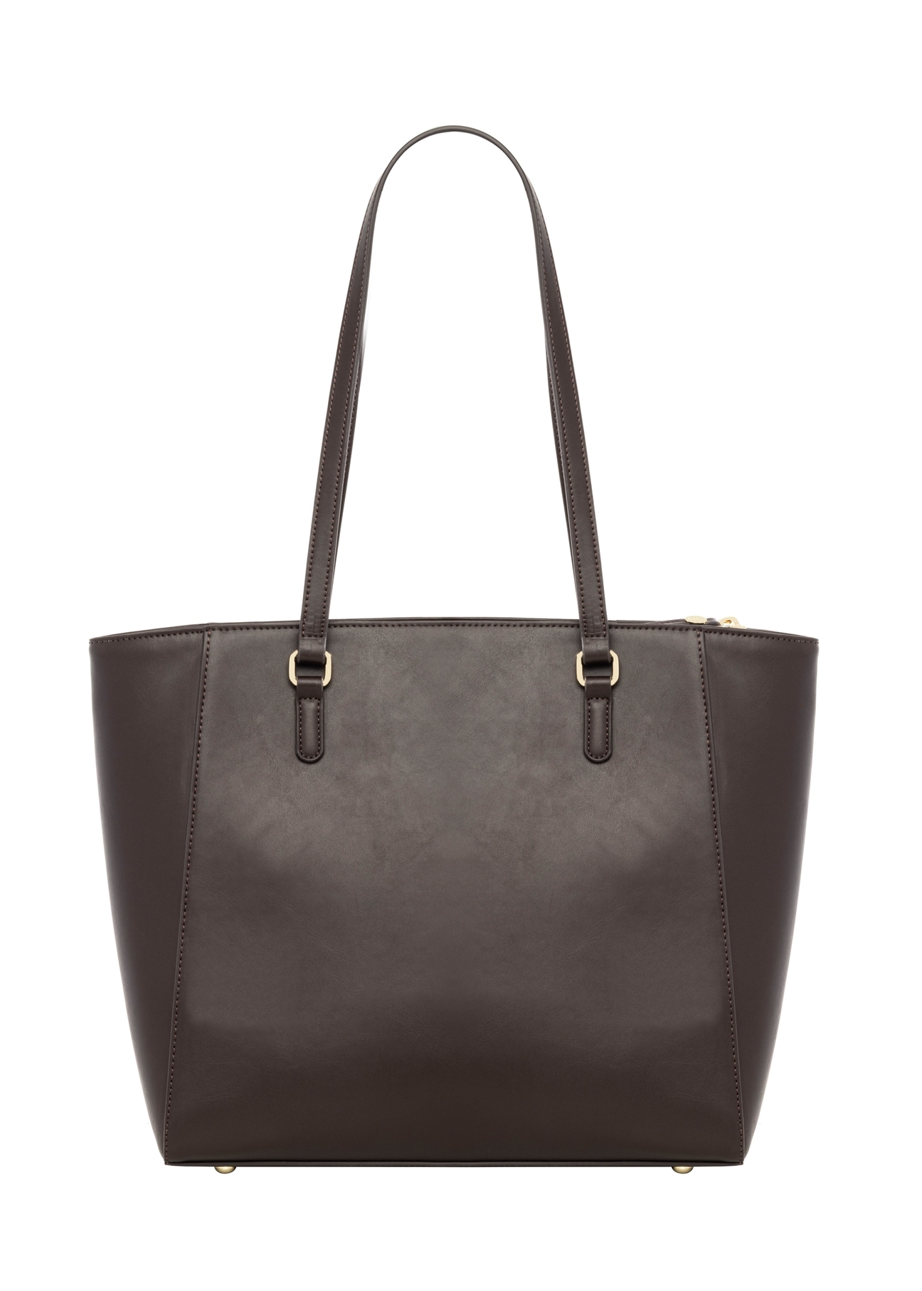 Brown women's shopper bag with monogram TOREC-1291-1I(Z26), product view from the back on a white background.