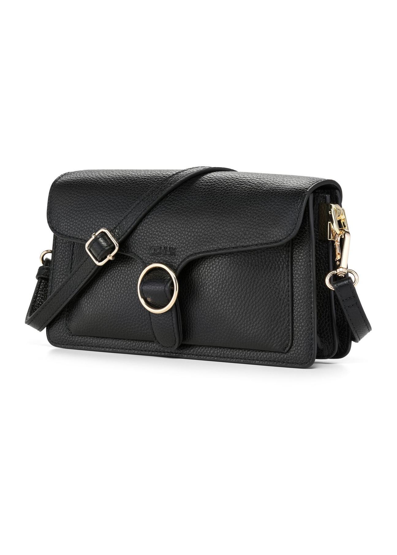 Black leather women's shoulder bag TORES-1221-9I(W26) - diagonal product view on a white background.