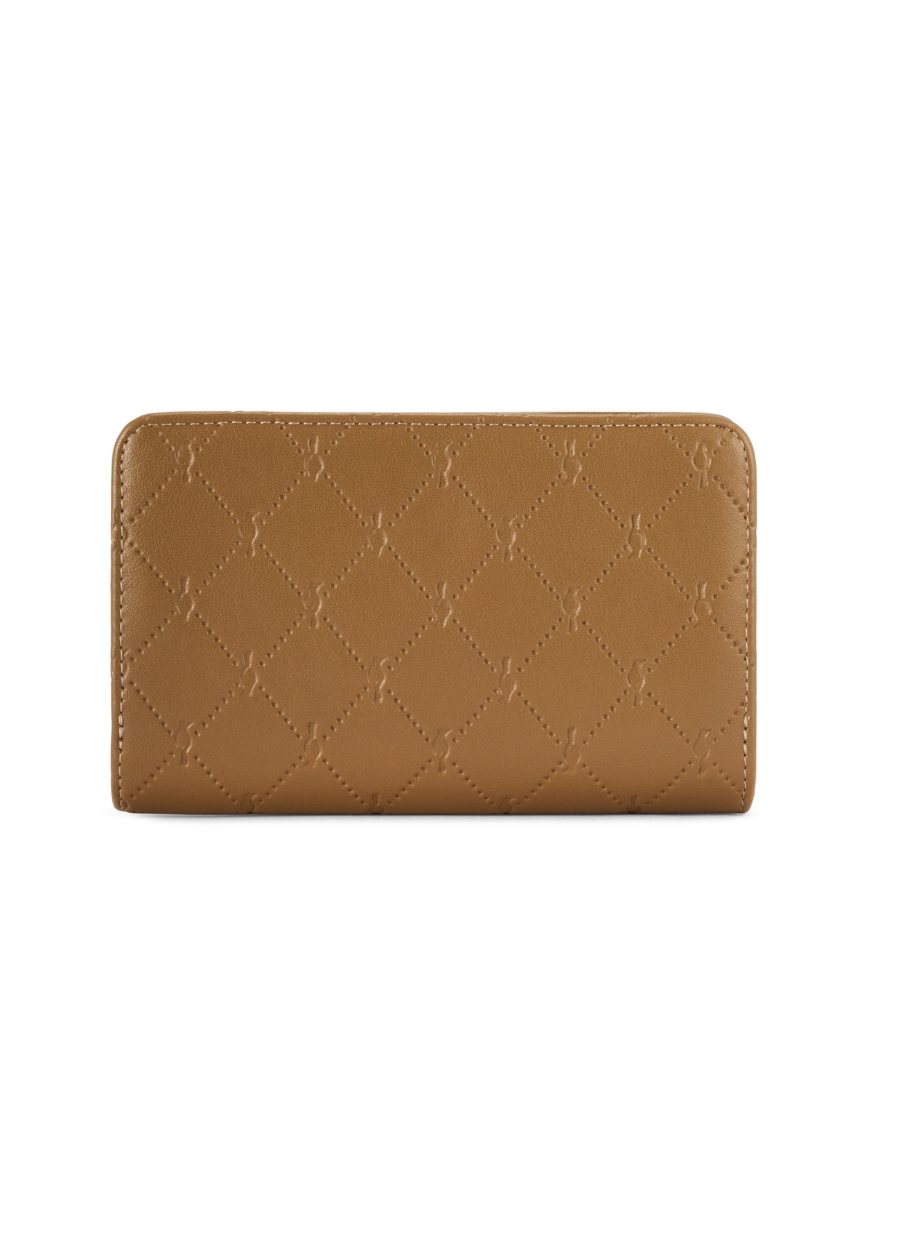 Beige women's wallet with monogram POREC-0348A-81(Z25), back view of the product on a white background.