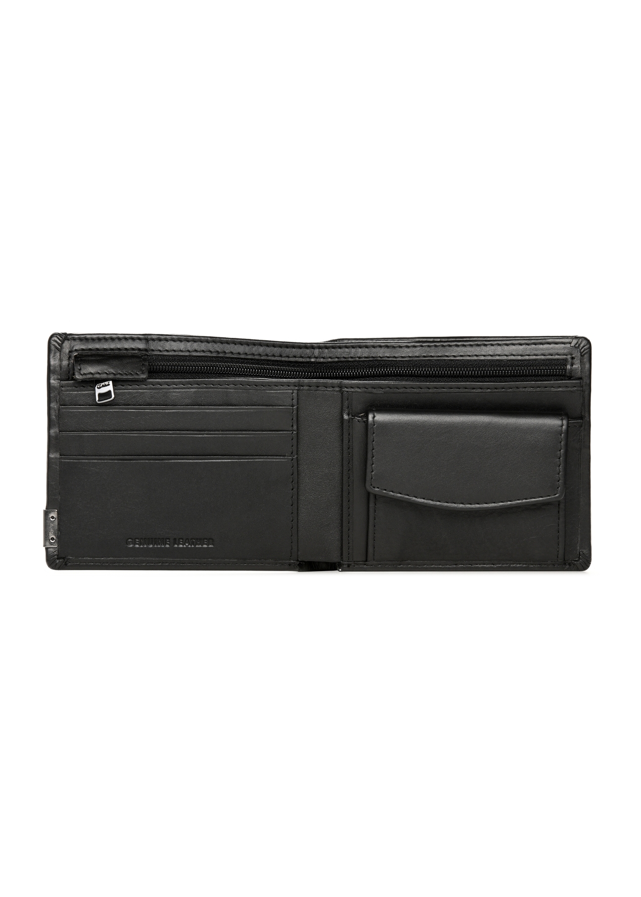 Leather black large women's wallet PORMS-0661-99(Z25), product view from the inside on a white background.