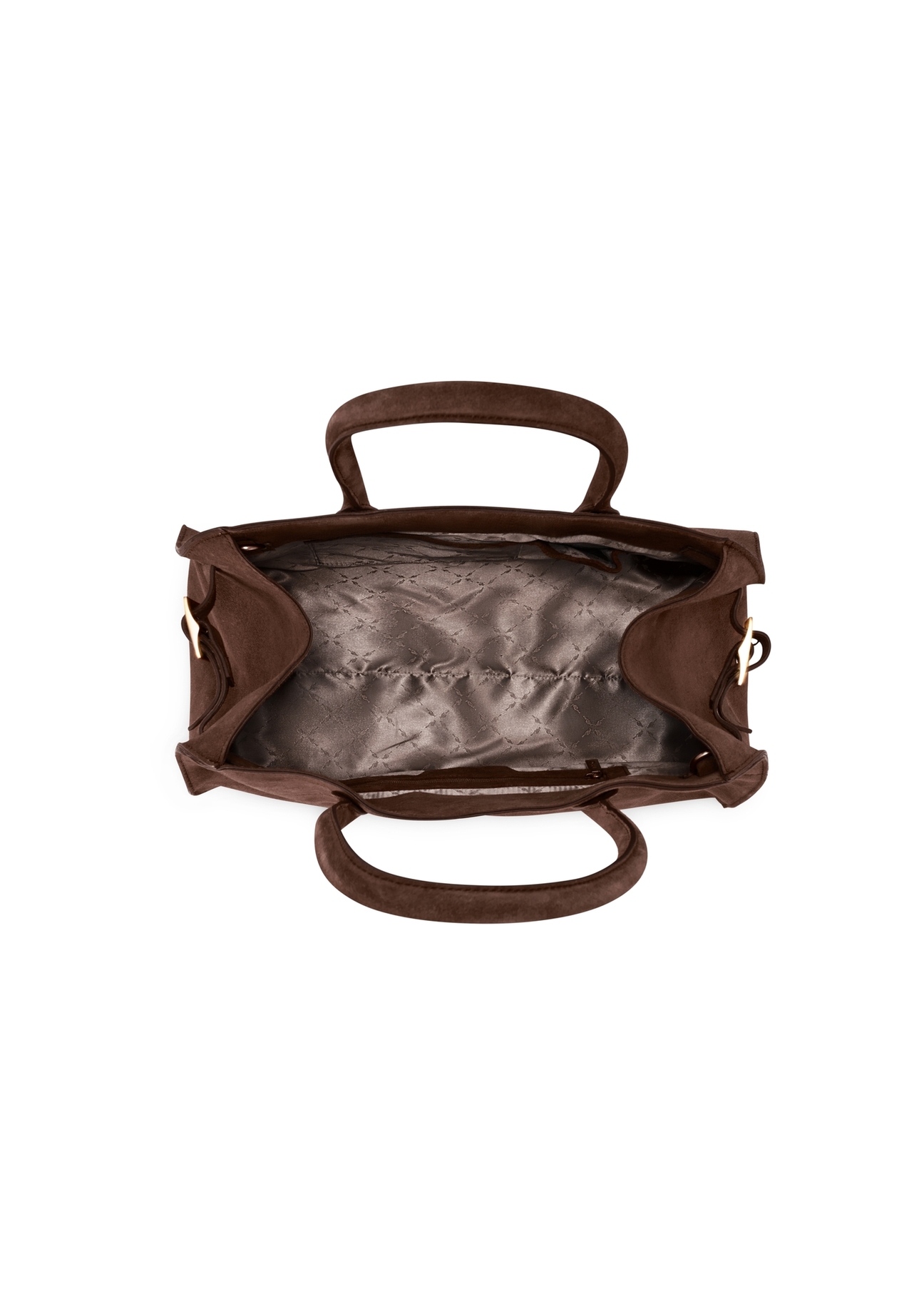 Brown suede handbag TORES-1191-89(Z25), product view from the inside on a white background.