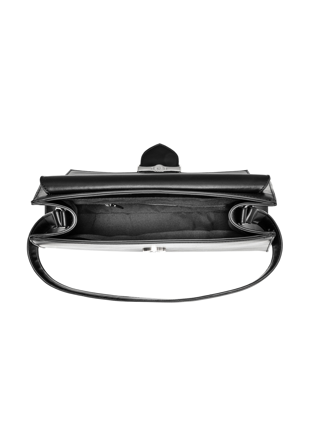 Elegant black women's handbag TOREC-1068-99(Z25), view of the inside of the product on a white background.