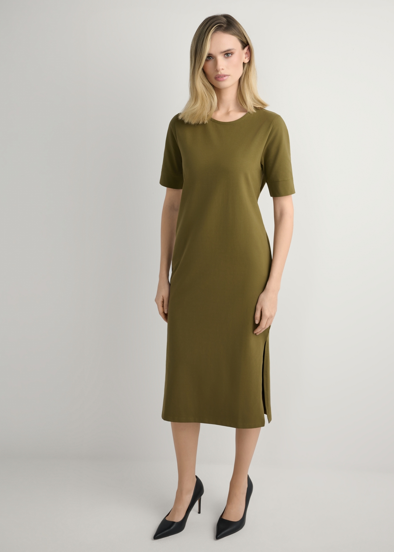 Cotton khaki midi dress SUKDT-0256-8D(W26)