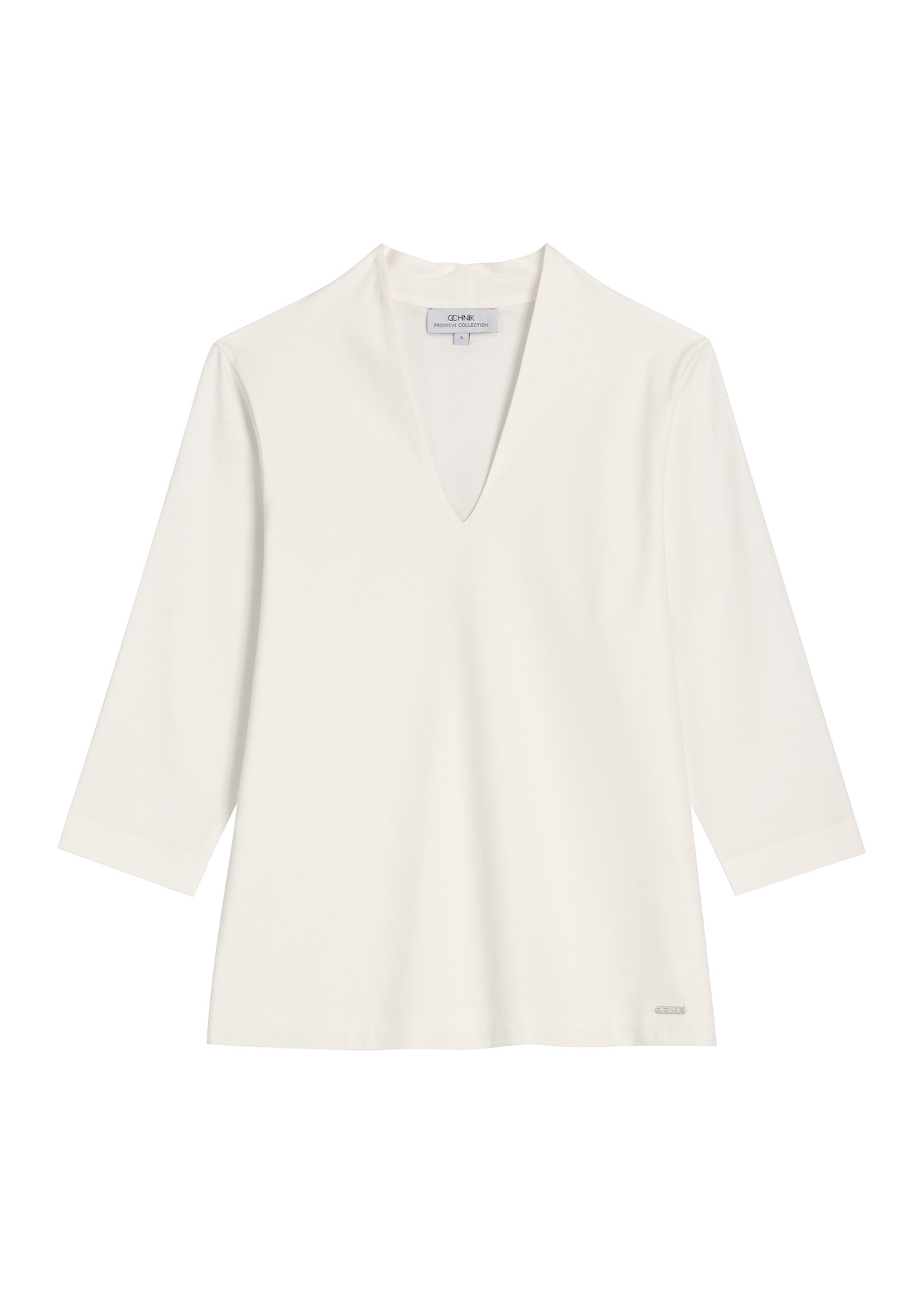 Cream cotton V-neck blouse BLUDT-0210-0B(Z26), front product view on white background.