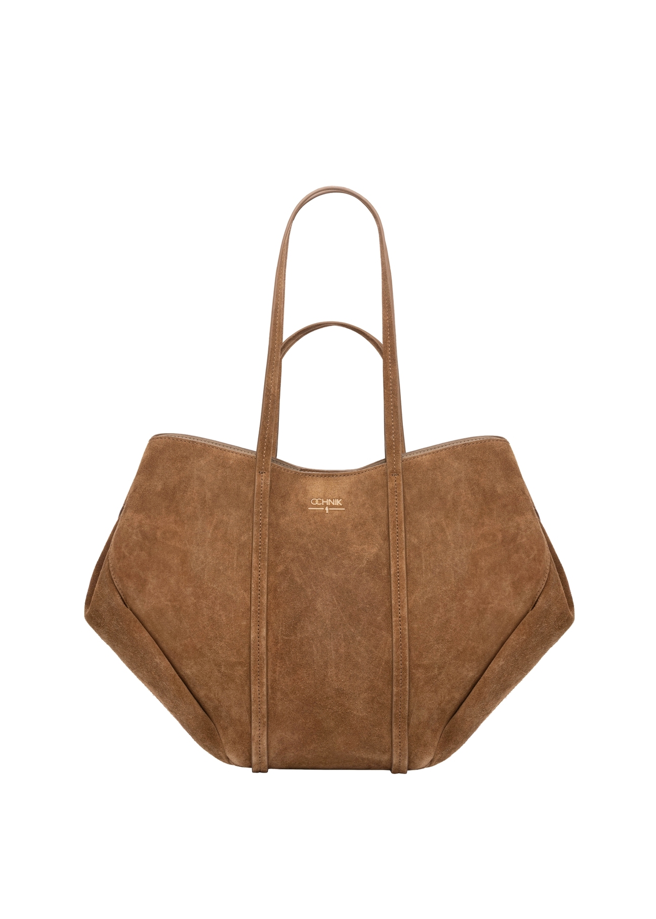 Brown suede women's handbag TORES-1305-1D(W26), front product view on white background.