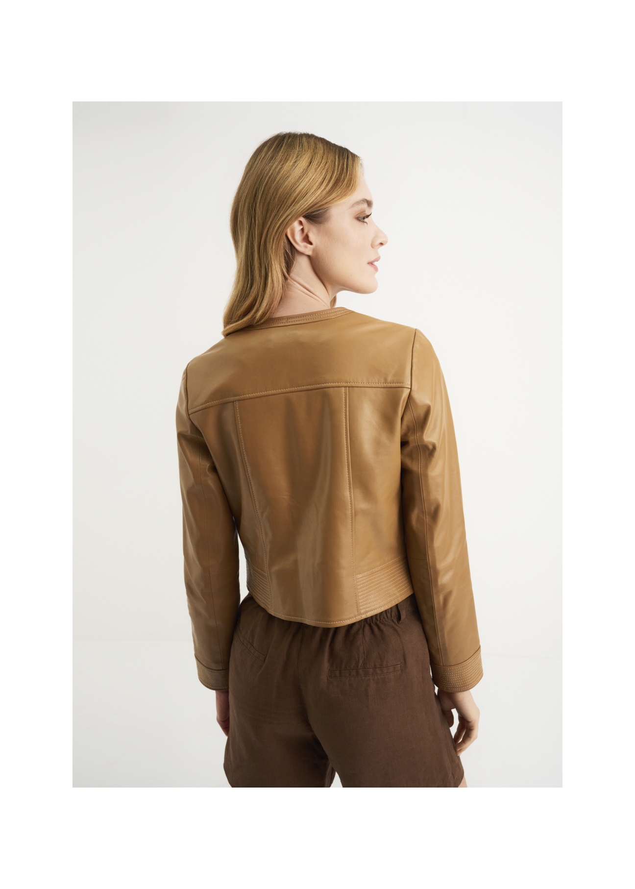 Women's caramel leather jacket KURDS-0346-5607(W22)-05