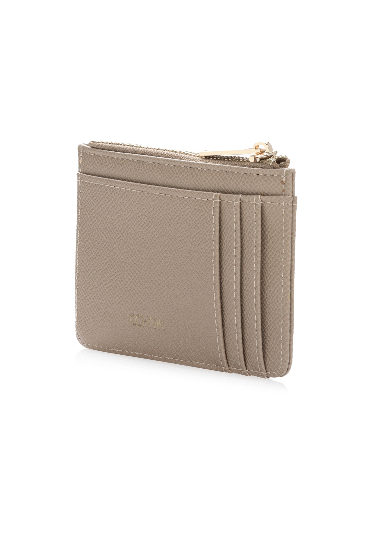 Beige card case POREC-0413-1B(W26), diagonal product view on white background.