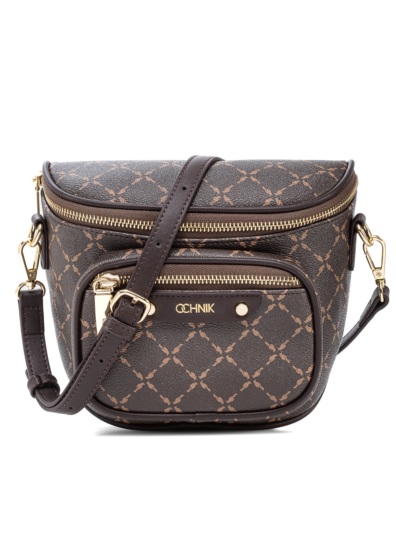 Brown monogram waist bag TOREC-1077-89(Z25), front product view on white background.