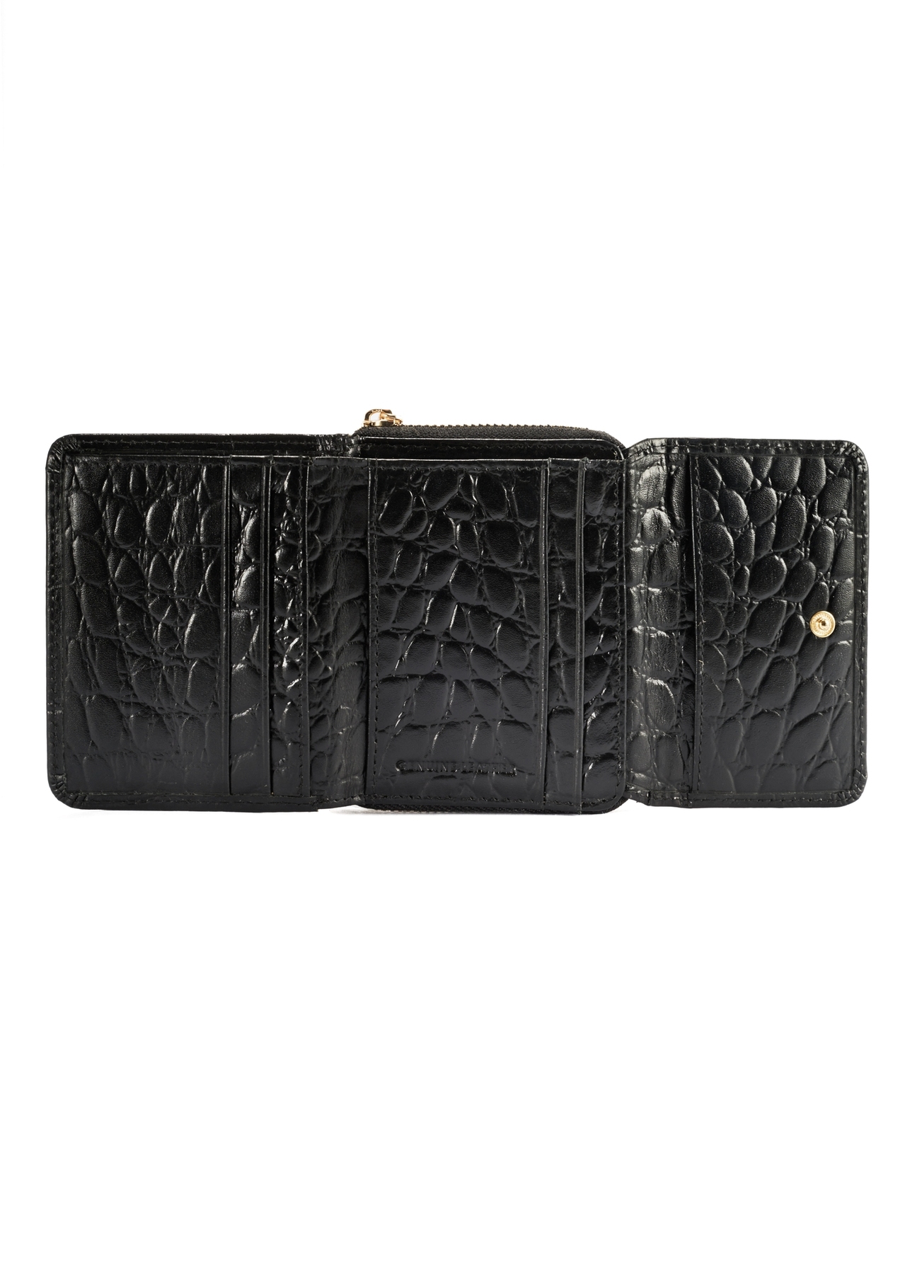 Black leather women's wallet PORES-0906A-97(Z25), product view from the inside on a white background.
