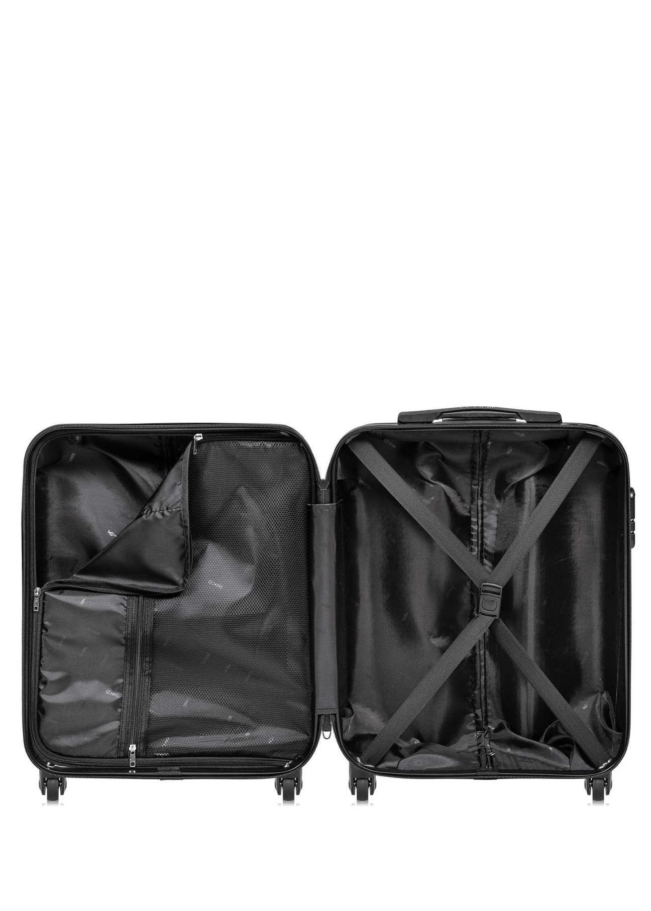 Small suitcase on wheels WALAB-0067-4D-19(W26), product view inside on white background.