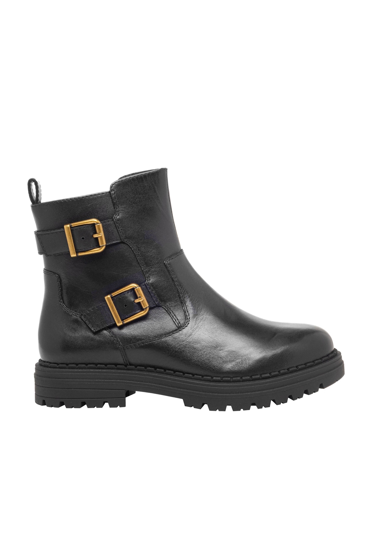 Women's leather ankle boots in black BUTYD-1280-99(Z26), side view of the product on a white background.