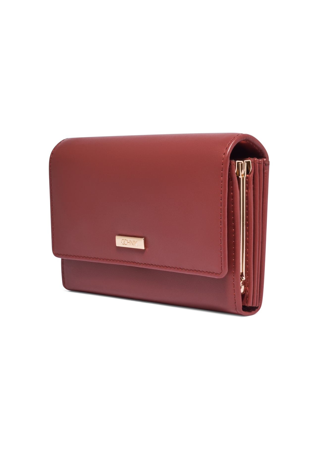 Large ginger leather women's wallet PORES-1024-3D(Z26), diagonal product view on a white background.