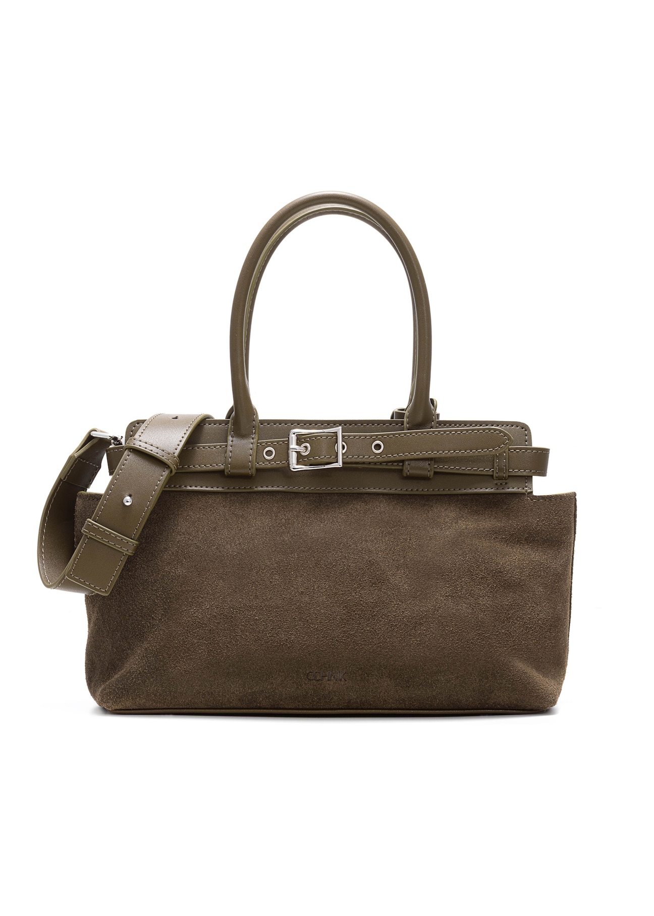 Women's khaki suede handbag TORES-1192-55(Z25), front product view on white background.