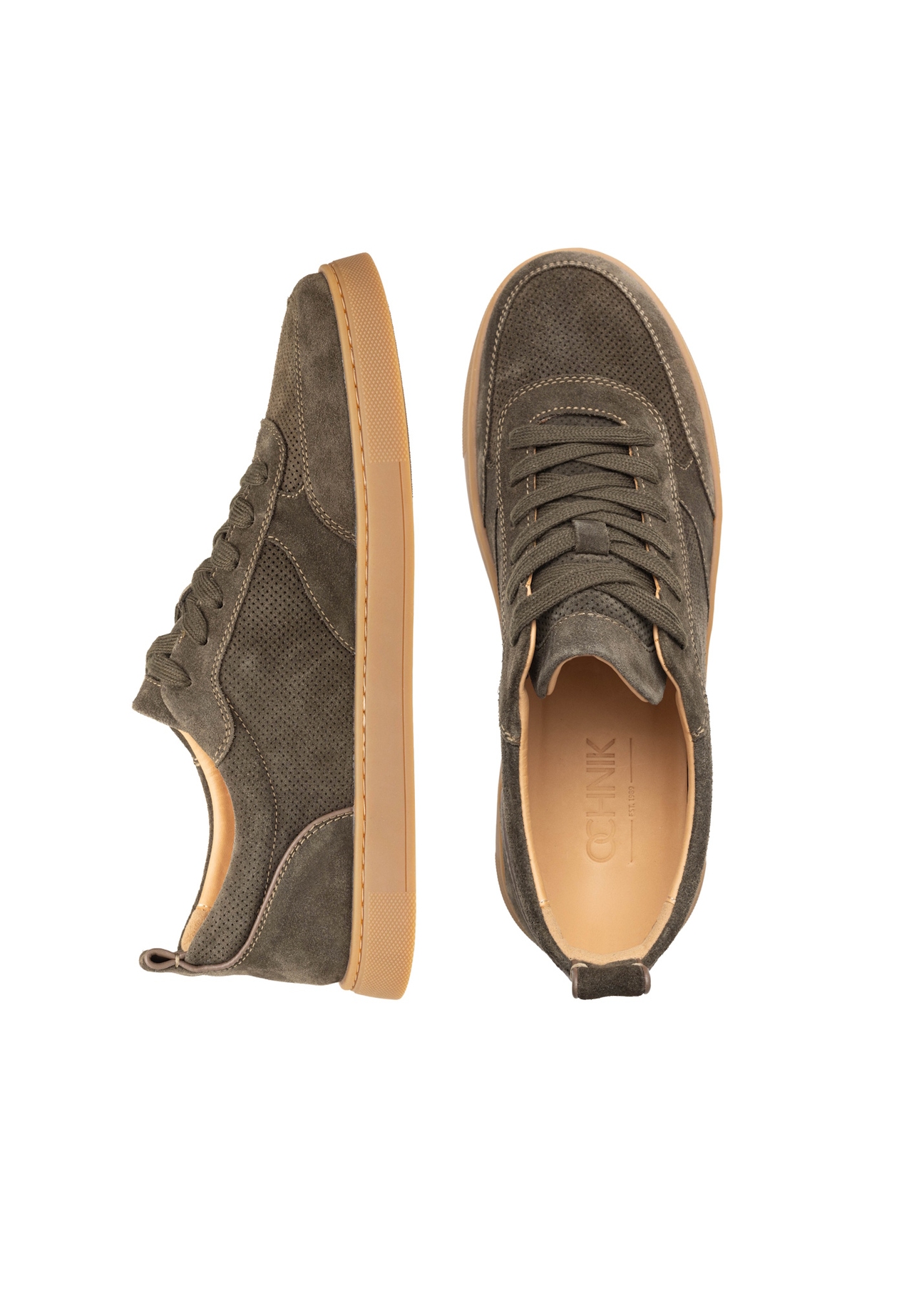 Khaki leather sports shoes BUTYM-0528-8D(W26), top view of the product on a white background.