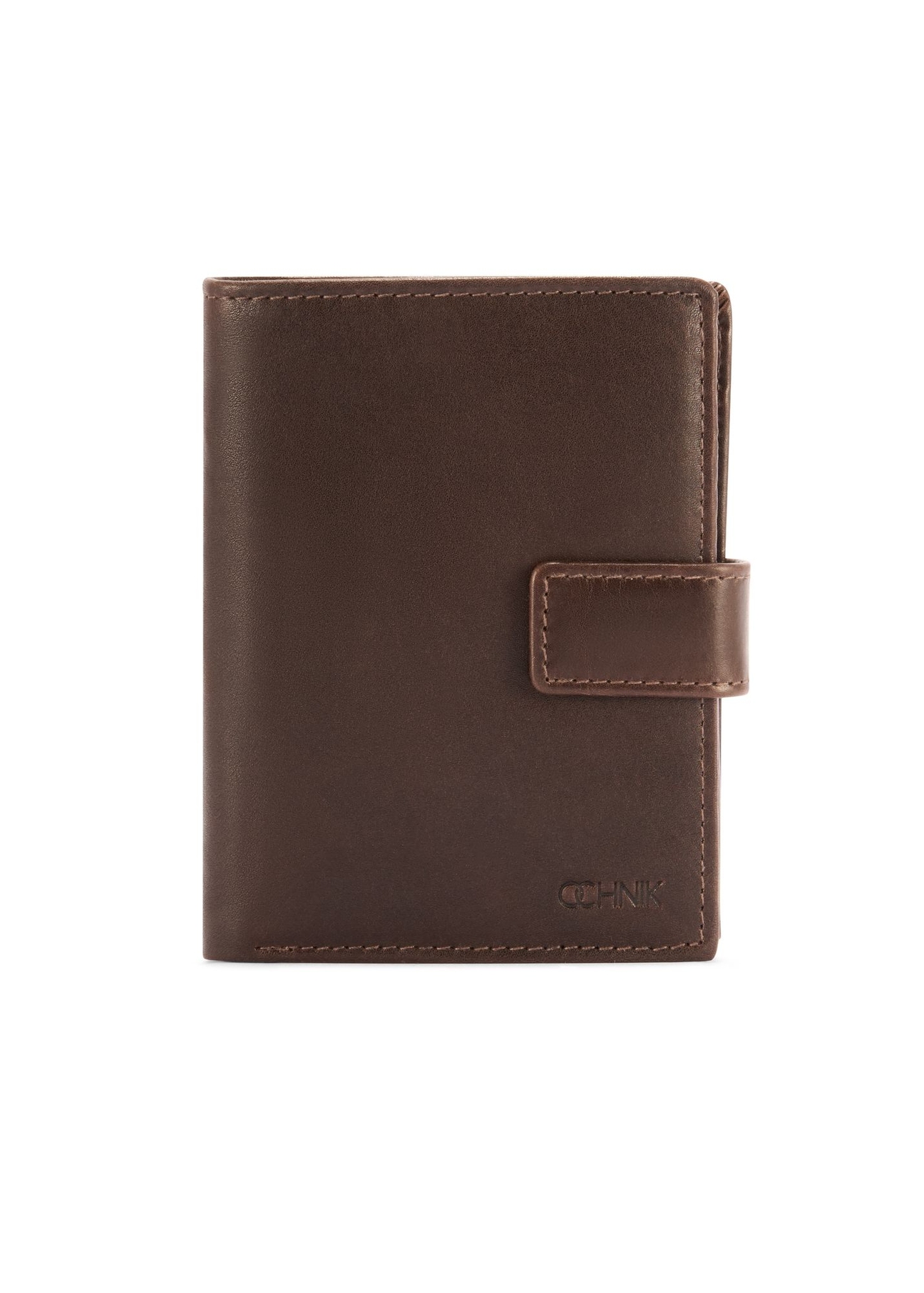 Medium brown men's wallet made of genuine leather PORMS-0670-1H(Z26), product view from the front on a white background.