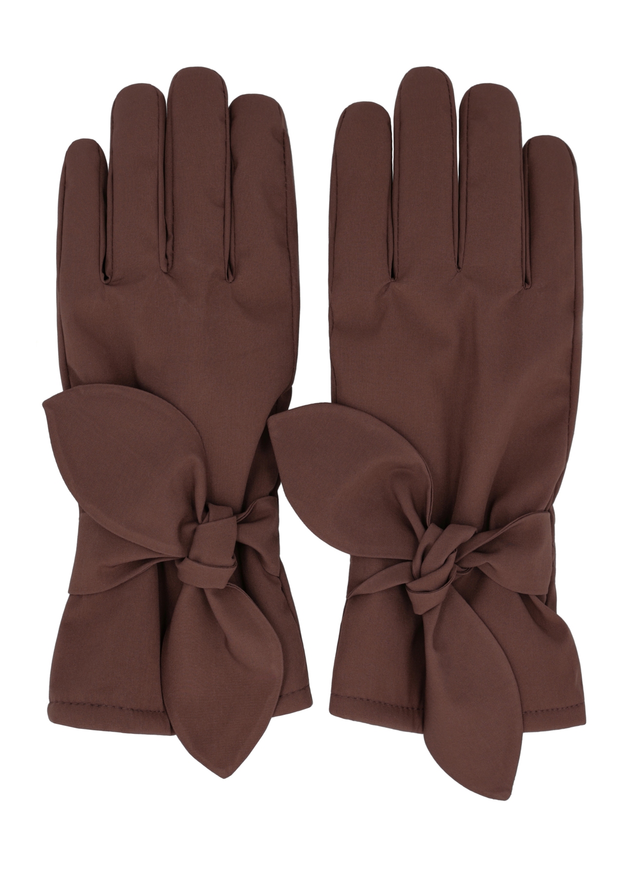 Brown women's winter gloves REKDT-0035-1I(Z26), product view from above on white background.
