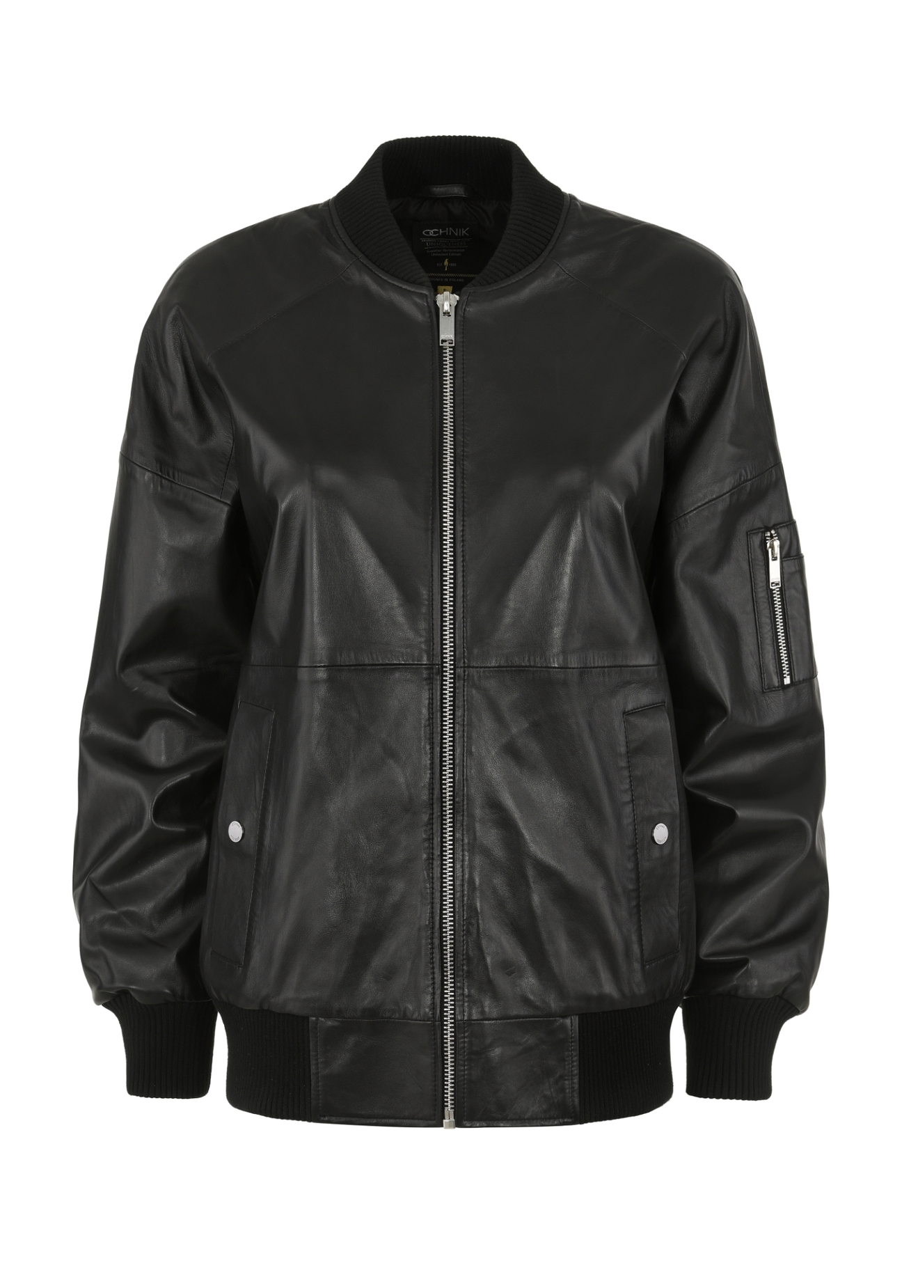 Women's black leather bomber jacket KURDS-0477-5344(W24)-04