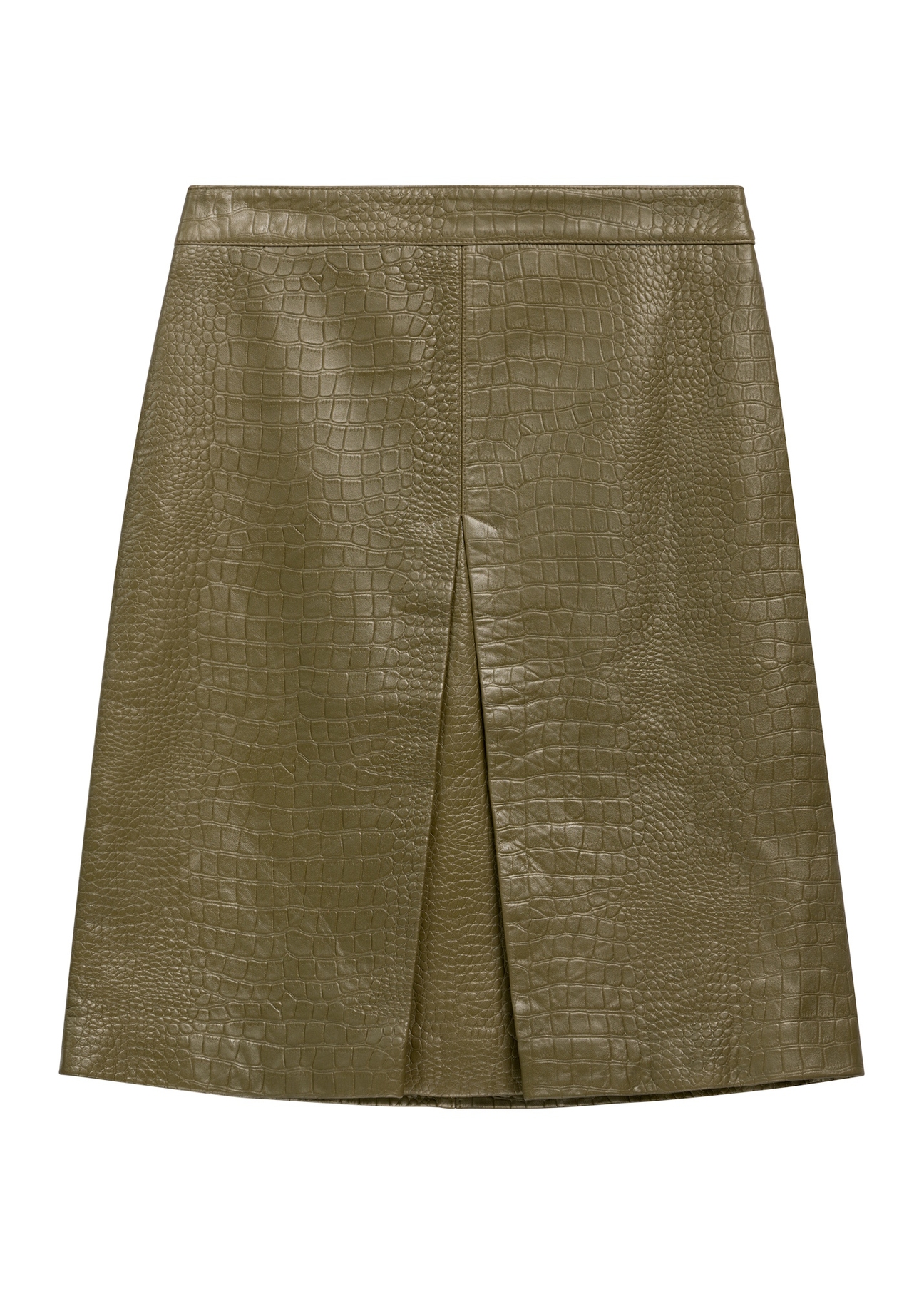 Olive leather skirt SPCDS-0083-8E(Z26) - front product view, on white background.